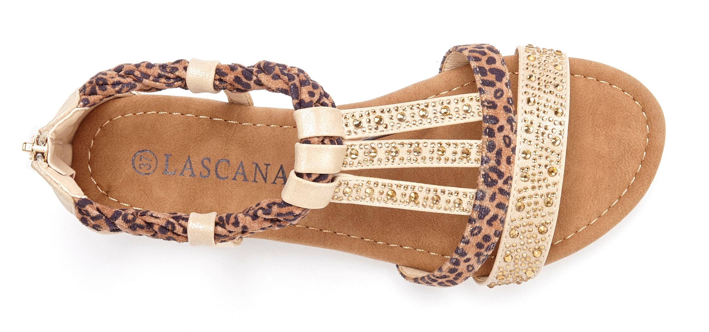 LASCANA Sandale »Sommerschuh«, Sandalette, Sommerschuh mit Verzierung und kleinem Keilabsatz VEGAN