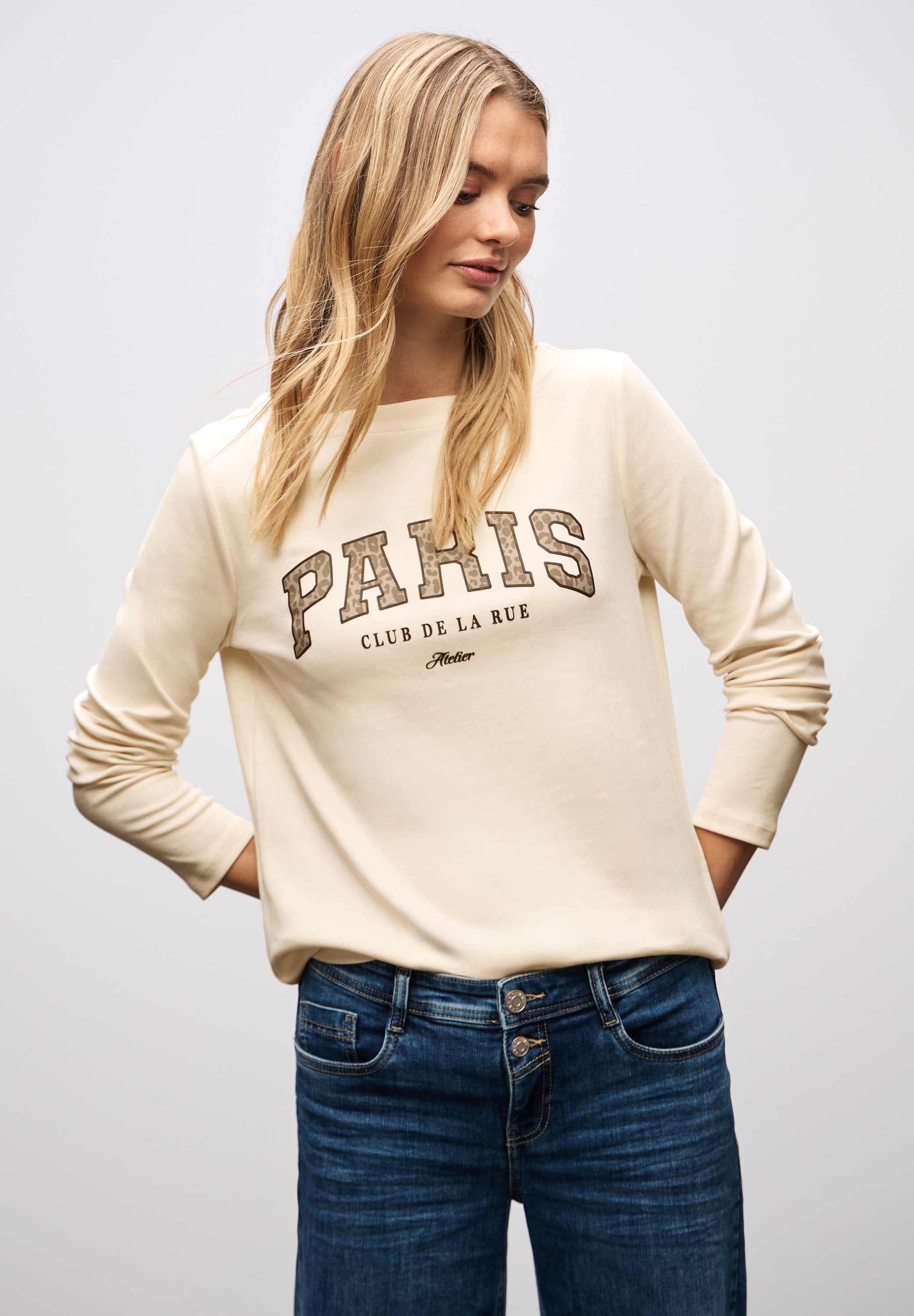 STREET ONE Langarmshirt mit Print, Wording Print im Leo-Look