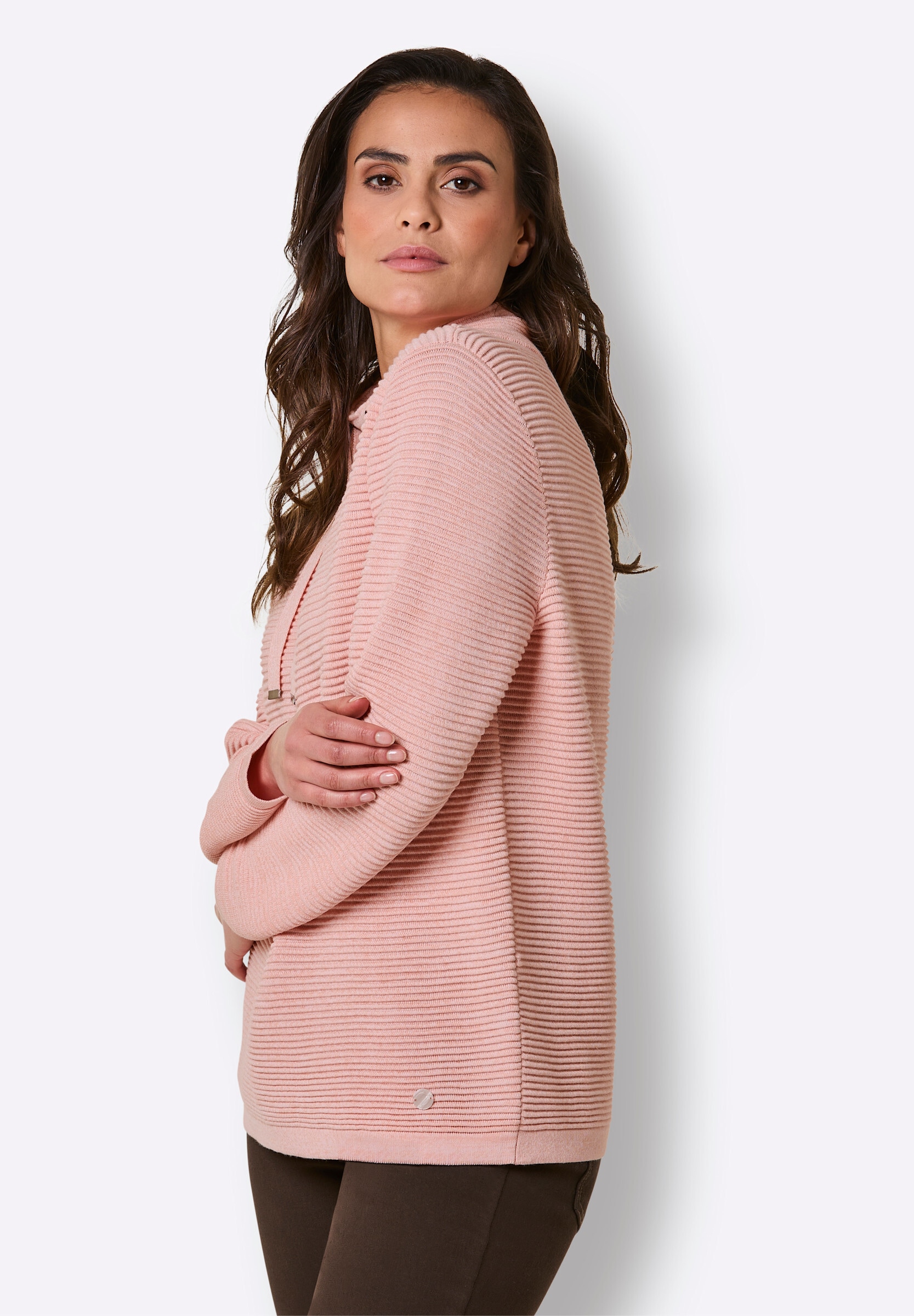 creation L Strickpullover »Lyocell-Baumwoll-Pullover Langarm-Pullover mit Ripp-Struktur«