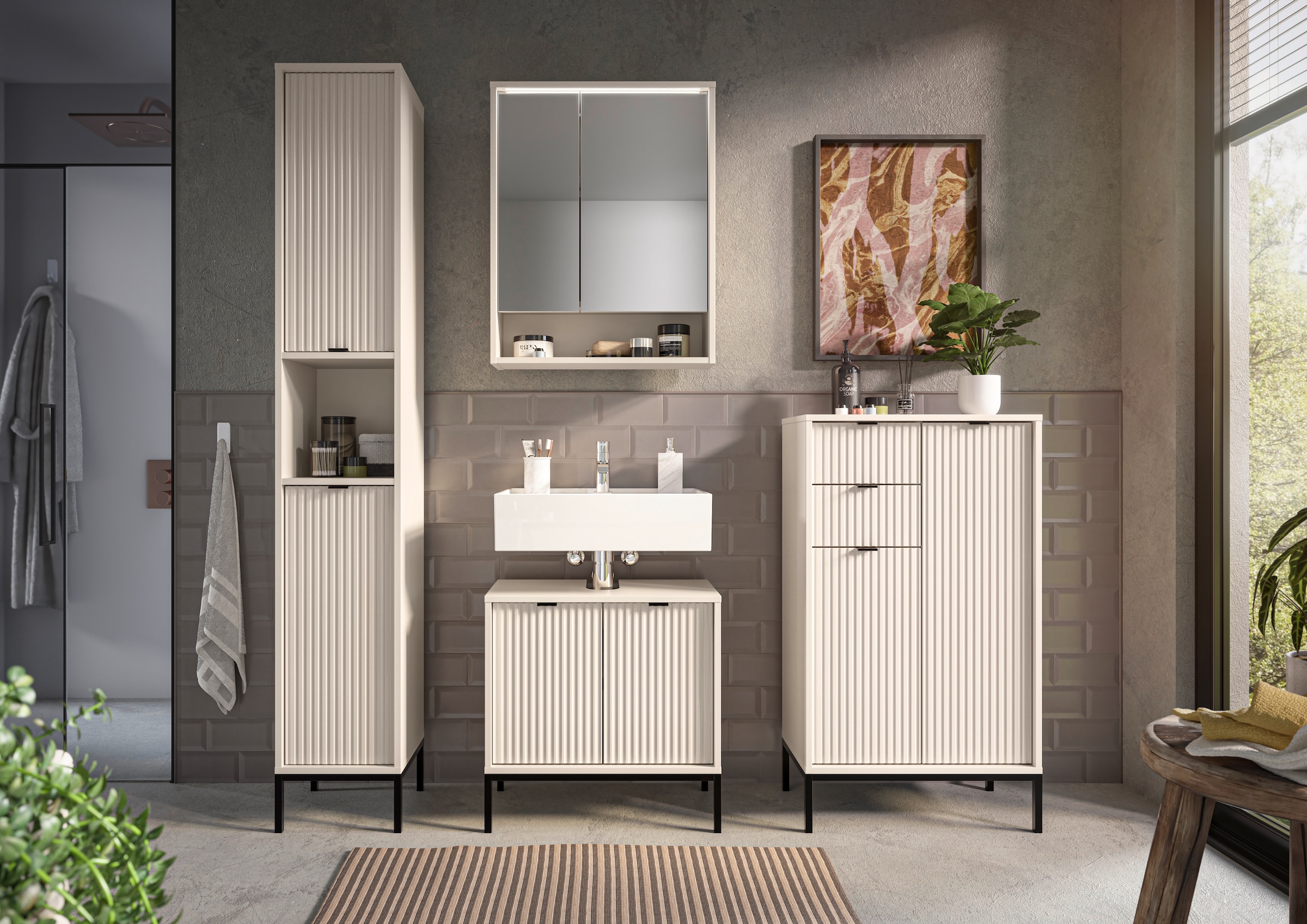 BASIC by Balculina Spiegelschrank »Lucera Spiegelschrank, Badezimmerschrank BxHxT 60x75x20« 1 Stk. tlg. Breite 60 cm, Tür L/R montierbar, LED-Beleuchtung