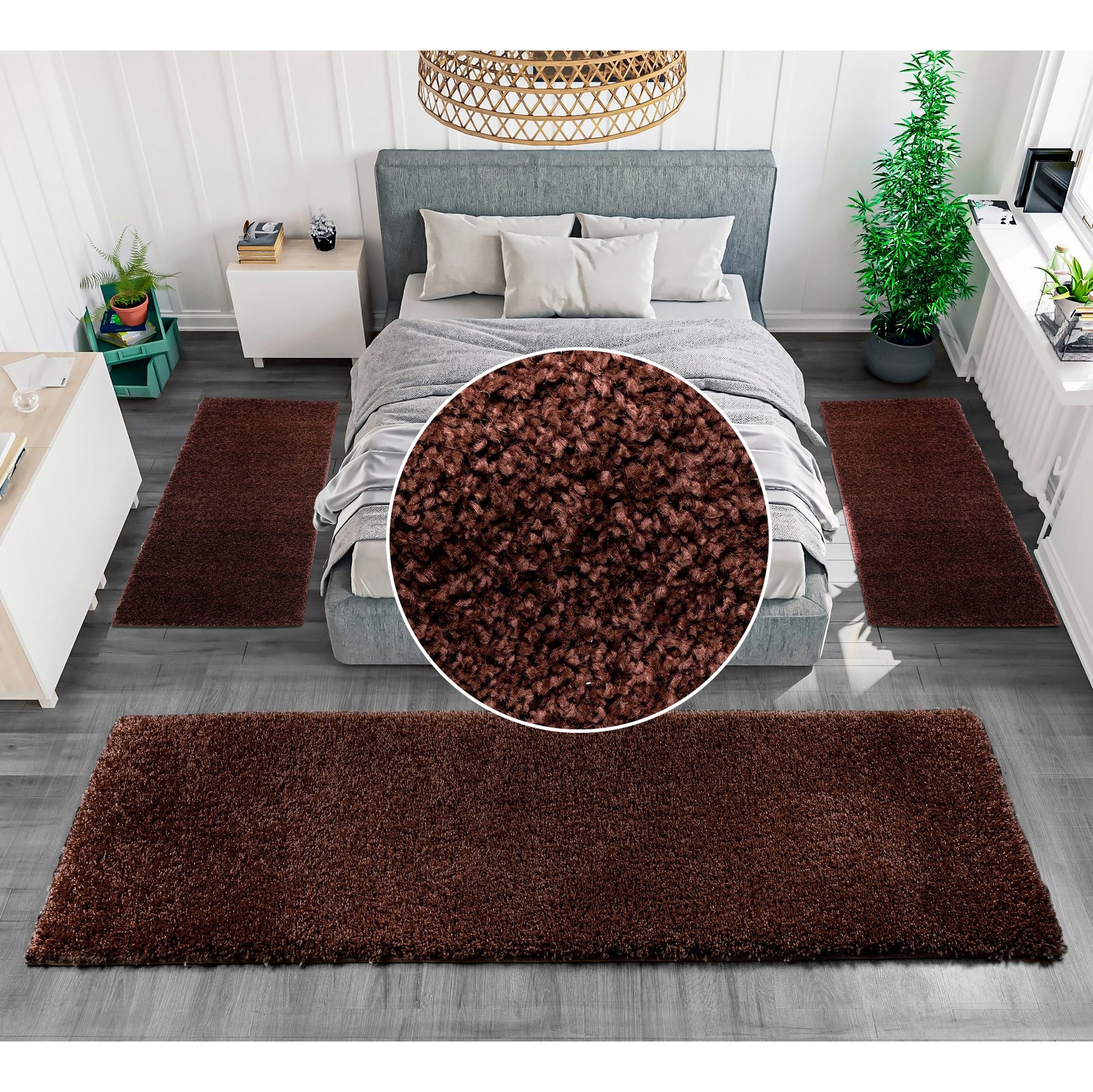 Bruno Banani Bettumrandung »Shaggy Soft« Höhe 30 mm 3 Stk. tlg. gewebt, Uni-Farben, besonders weich, Bettvorleger, Läufer-Set