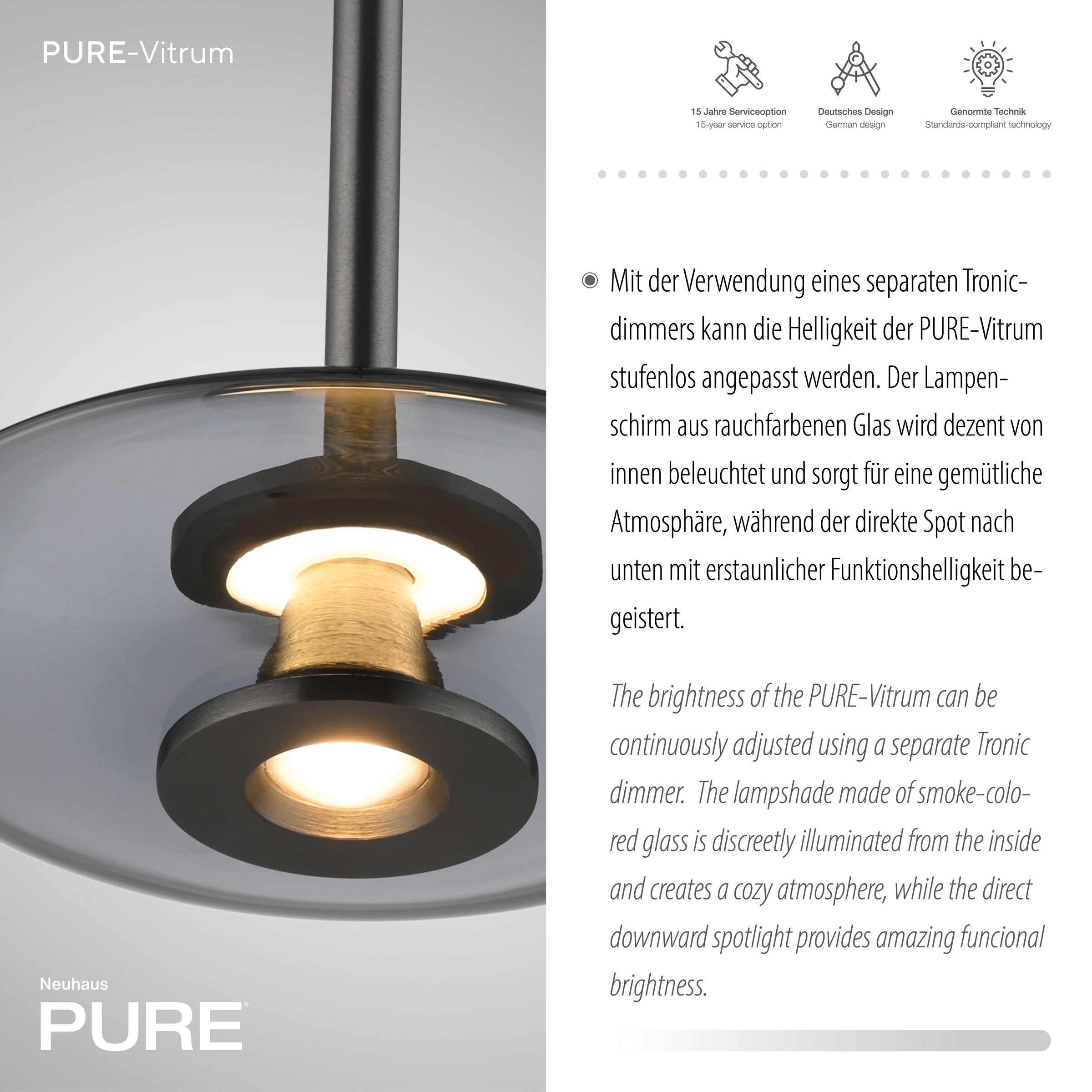 Neuhaus PURE LED Pendelleuchte »PURE Vitrum« LED-Board 1 Stk. Warmweiß Comfort Lift, dimmfähig über separaten Tronicdimmer