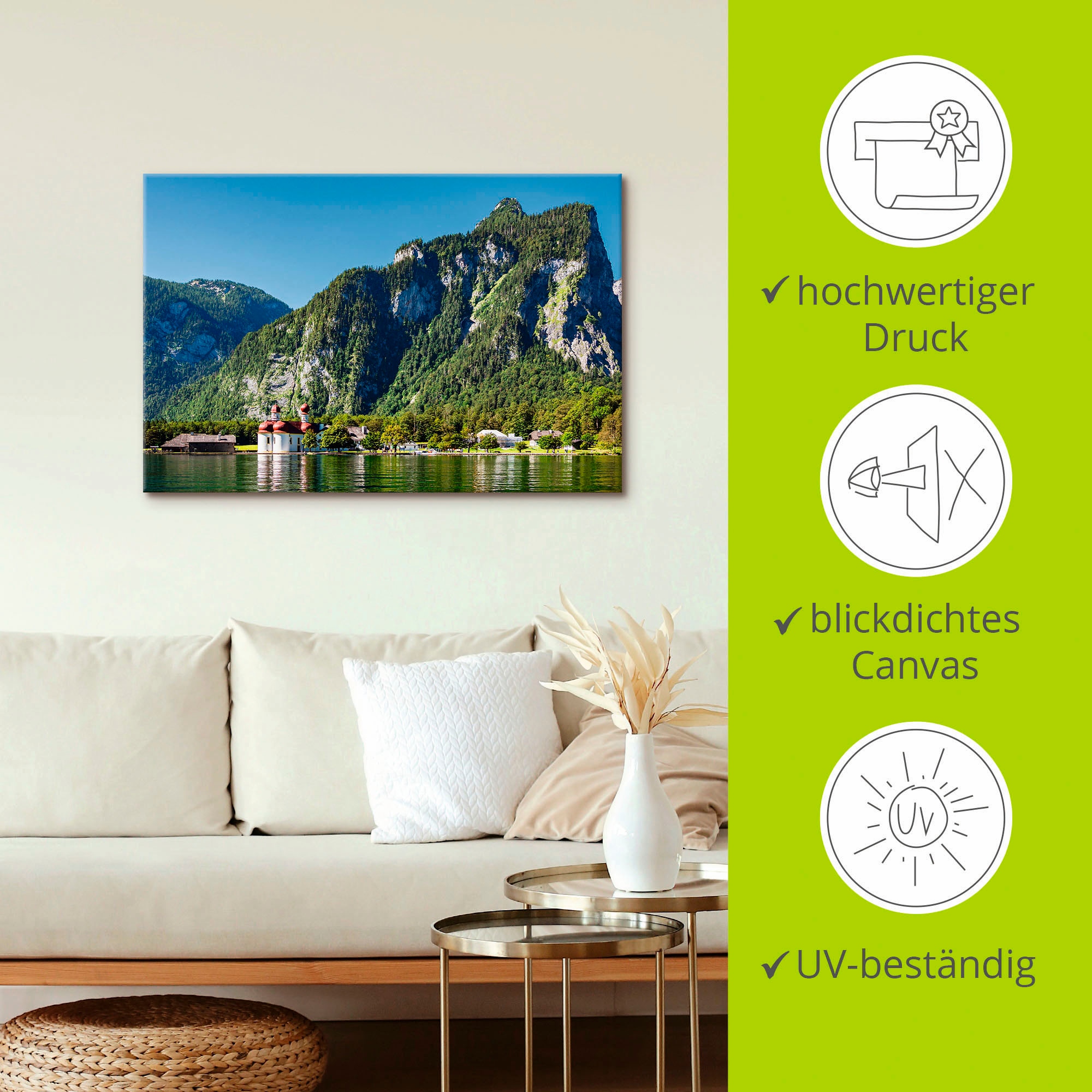 Artland Wandbild »Blick auf den Königssee«, Berge & Alpenbilder, (1 St.), als Alubild, Outdoorbild, Leinwandbild, Poster in verschied. Größen