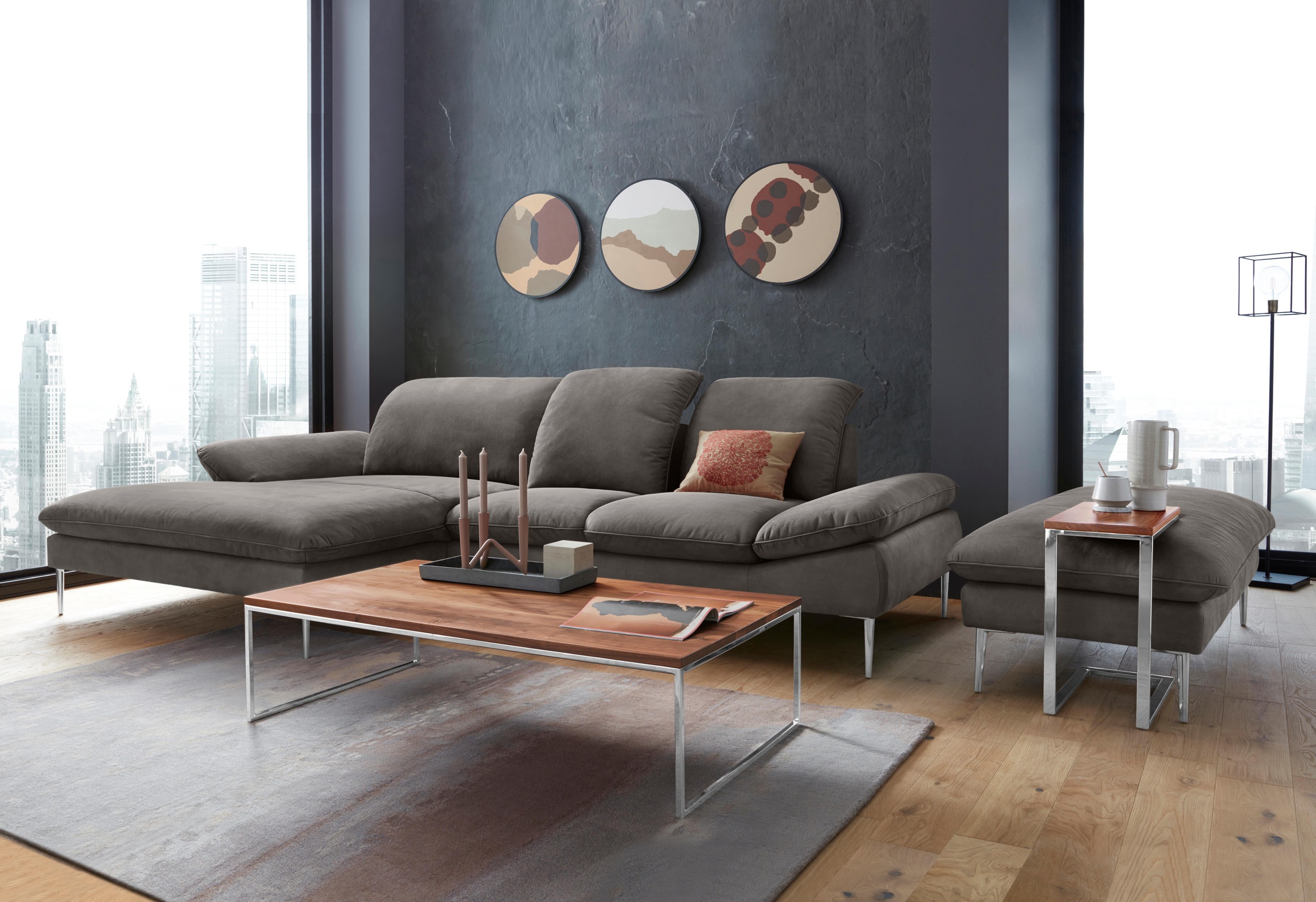 W.SCHILLIG Ecksofa »enjoy&MORE, Designsofa, elegant und bequem, L-Form«, mit Sitztiefenverstellung, Füße Chrom glänzend, Breite 310 cm