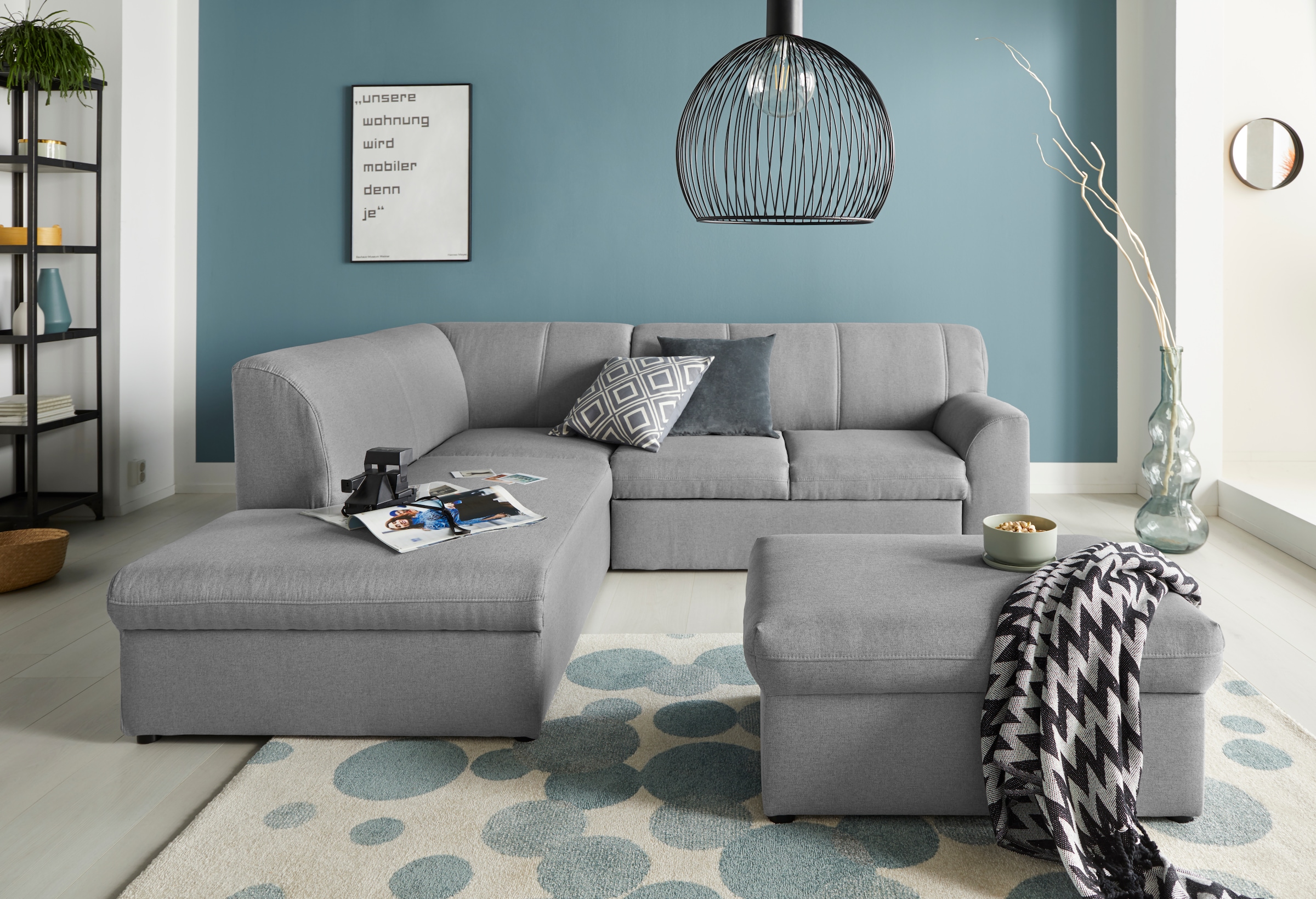 DOMO collection Hocker »Topper«, mit Wellenunterfederung, auf Kunststoffgleitern