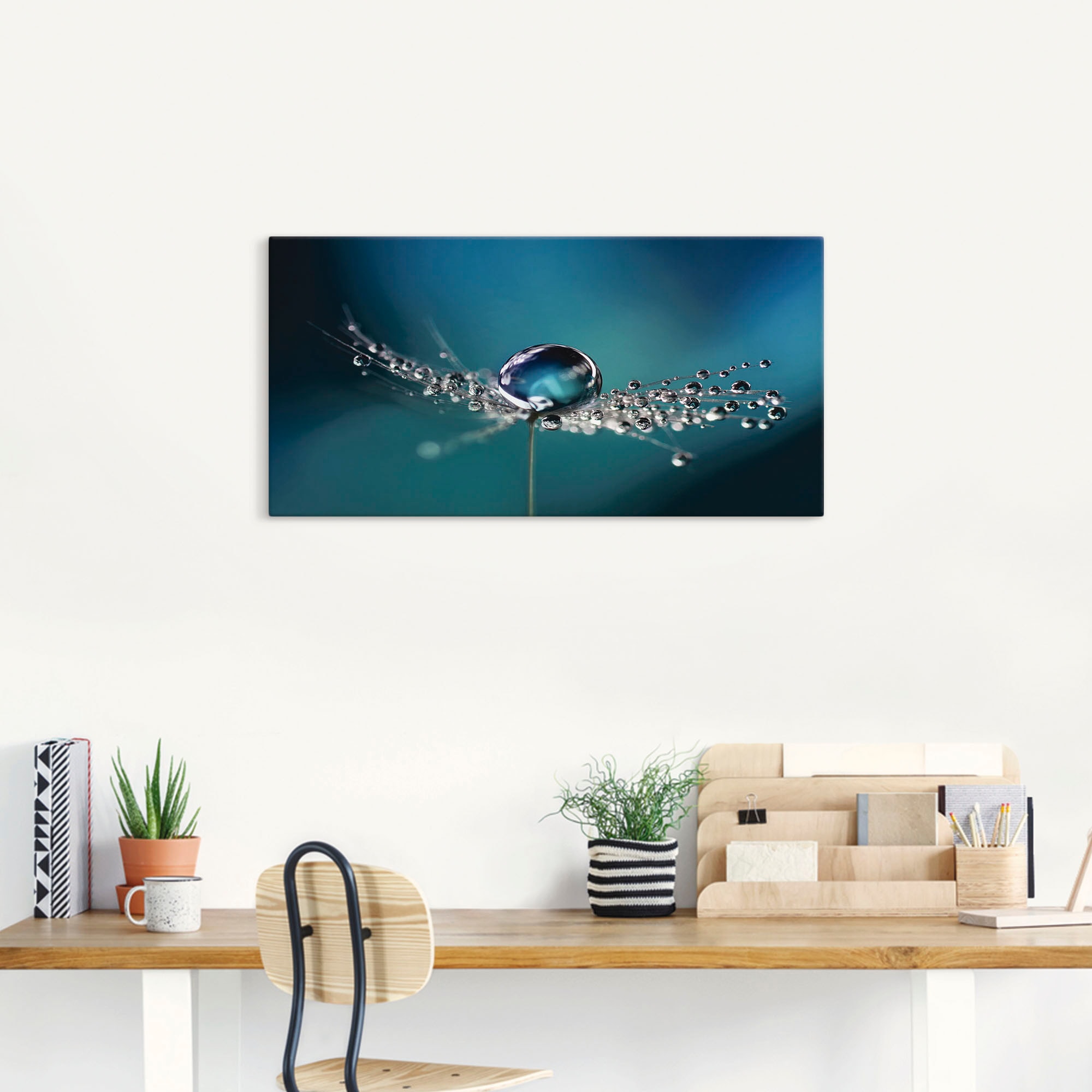 Artland Leinwandbild »Pusteblume Tautropfen blau« Blumenbilder 1 Stk. tlg. auf Holzrahmen gespannt