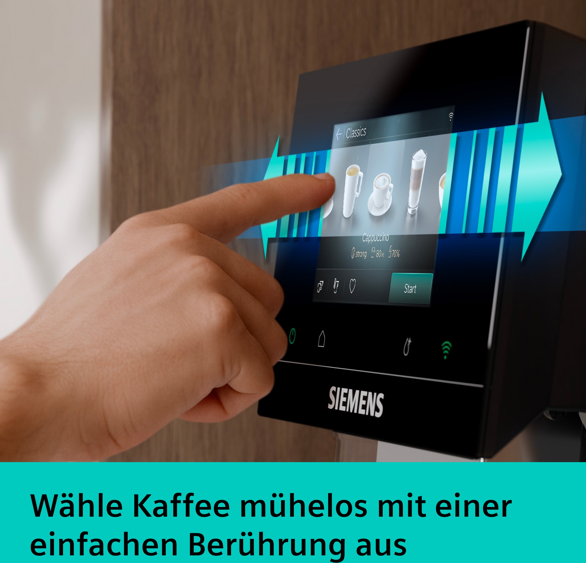 SIEMENS Kaffeevollautomat »TQ727D03« farbiges Full-Touch-Display, Doppeltassenfunktion, sehr leise, schwarz