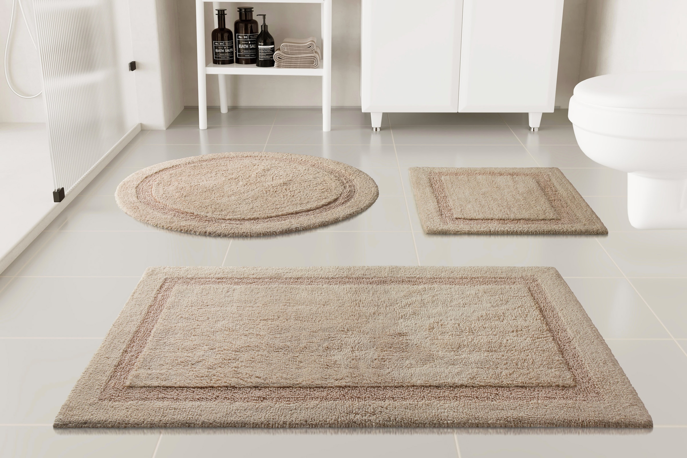 OTTO home Badematte »Meellor, uni, viele Farben, Badvorleger, Badezimmer Teppich« Höhe 20 mm rutschhemmend beschichtet fußbodenheizungsgeeignet Badteppich, getuftet, modern, Uni, antirutsch, flauschig, Baumwolle