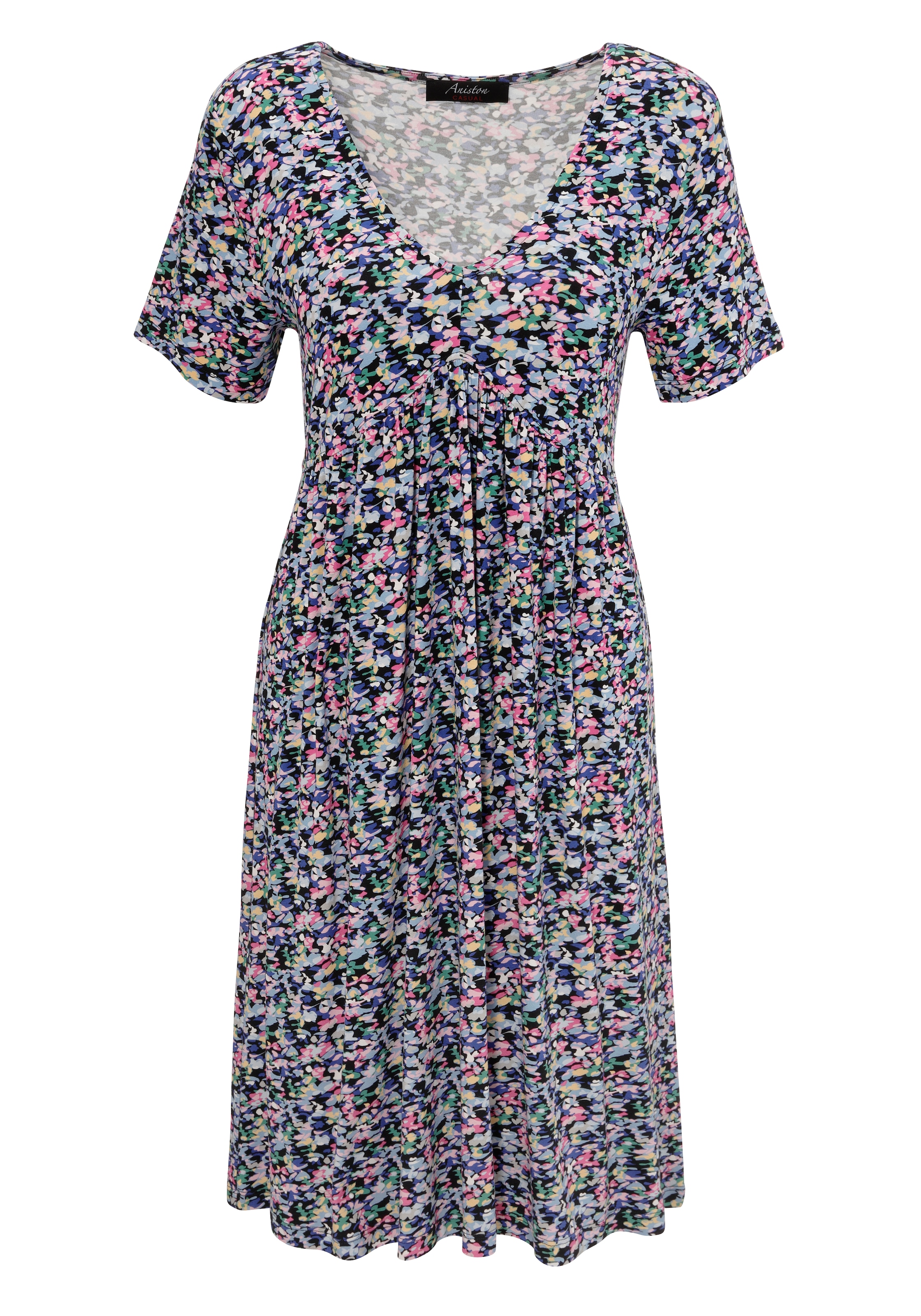 Aniston CASUAL Sommerkleid, mit farbenfrohen, grafischen Blümchen bedruckt - NEUE KOLLEKTION