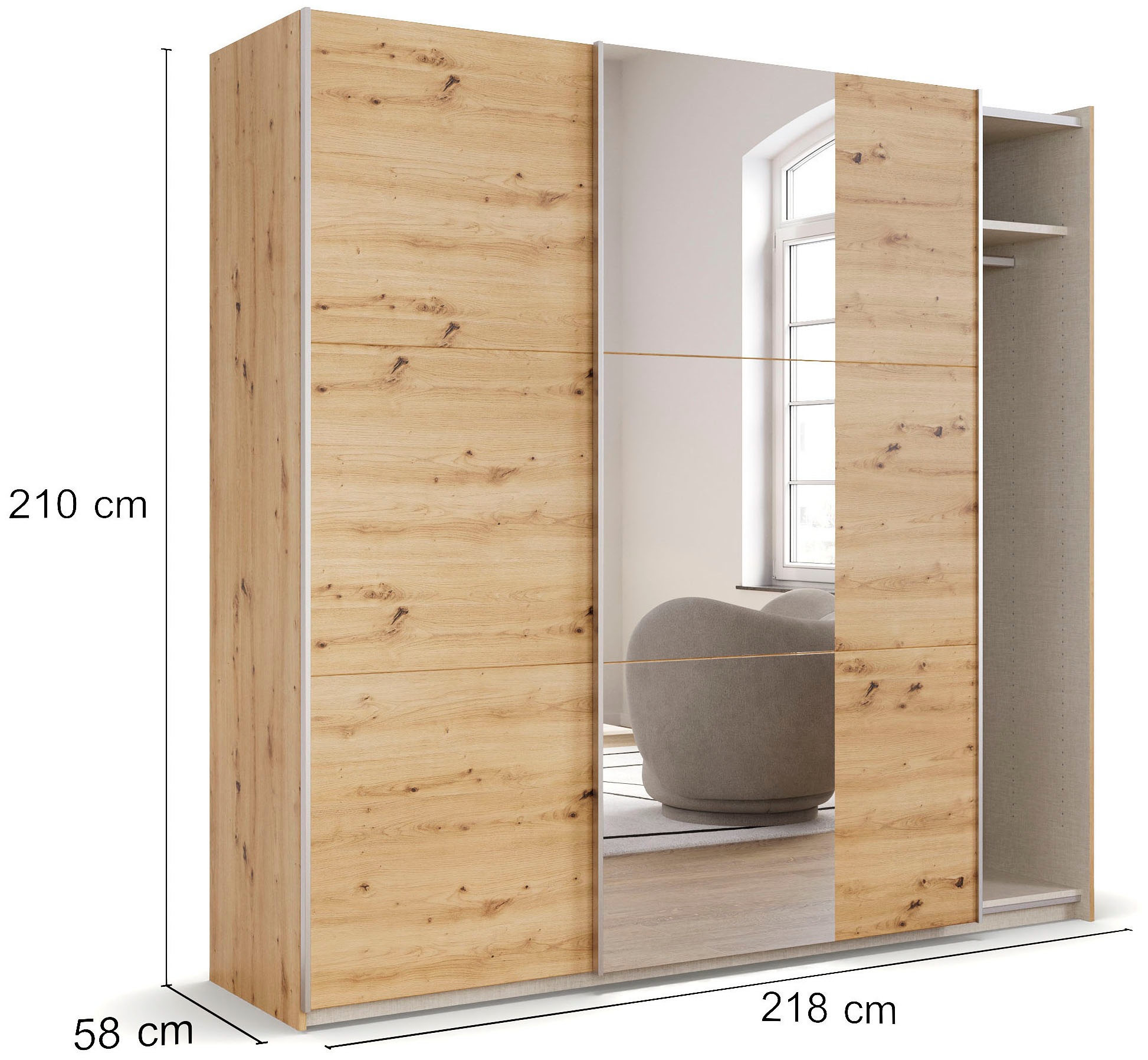 rauch Schwebetürenschrank »Kleiderschrank Drehtürenschrank Schrank Garderobe KRONACH TOPSELLER«, mit Spiegel und viel Stauraum, Metallgriffleisten, MADE IN GERMANY