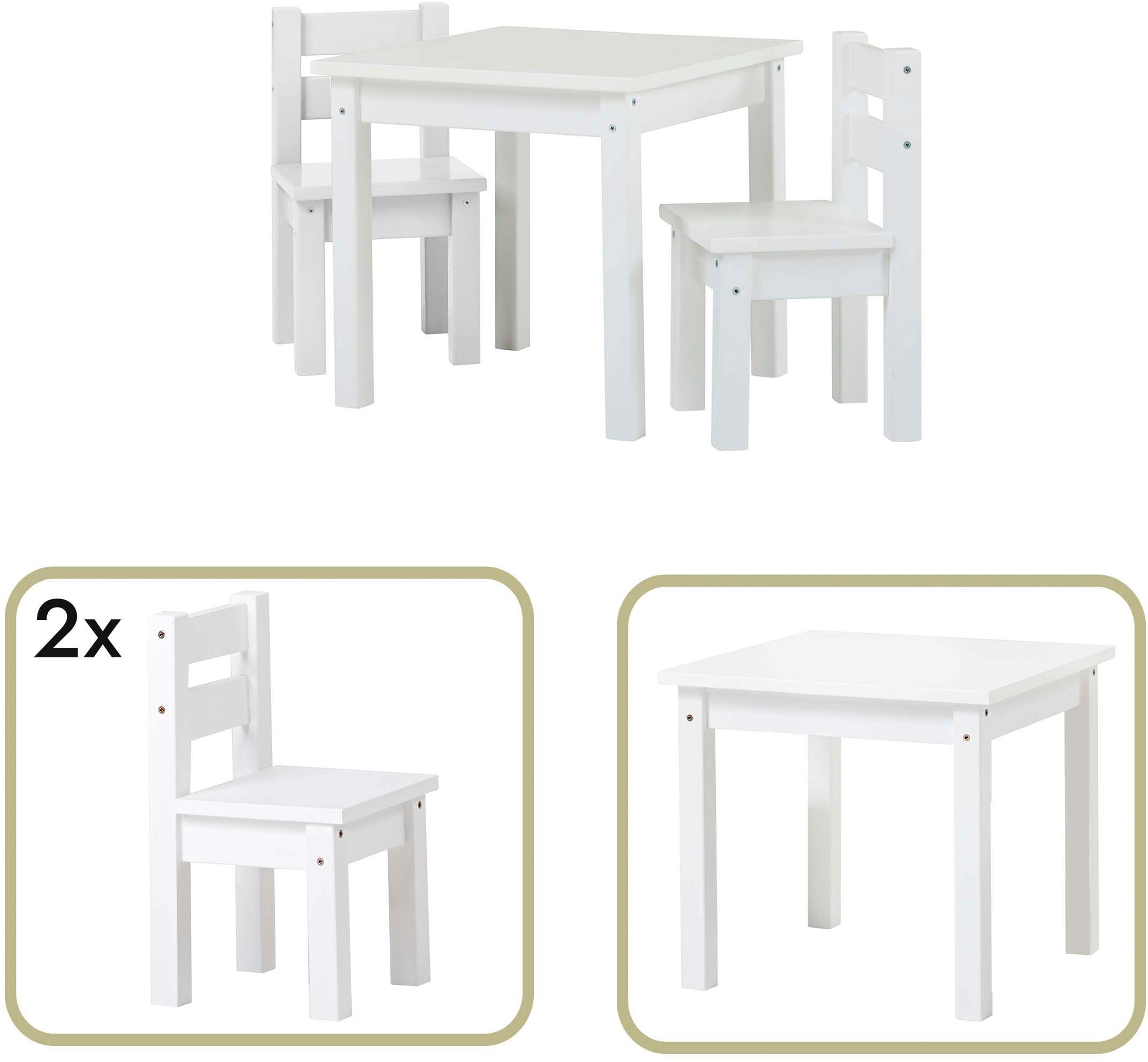 Hoppekids Kindersitzgruppe »MADS Kindersitzgruppe«, (Set, 3 tlg., 1 Tisch, 2 Stühle), in vielen Farben, mit zwei Stühlen