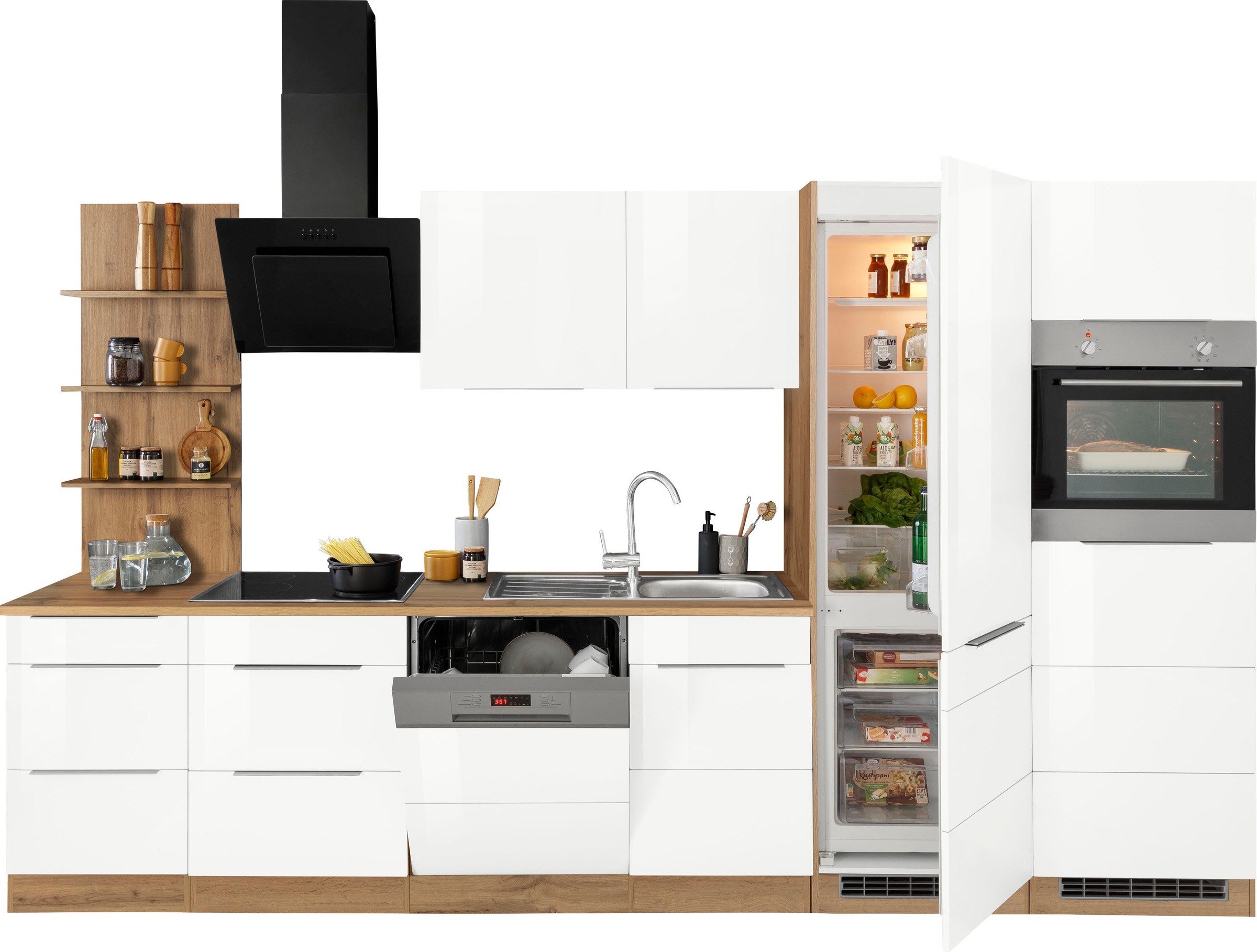 KOCHSTATION Küchenzeile »KS-Brindisi Breite 340 cm«, wahlweise mit E-Geräten und Induktion, mit MDF-Fronten und Regal