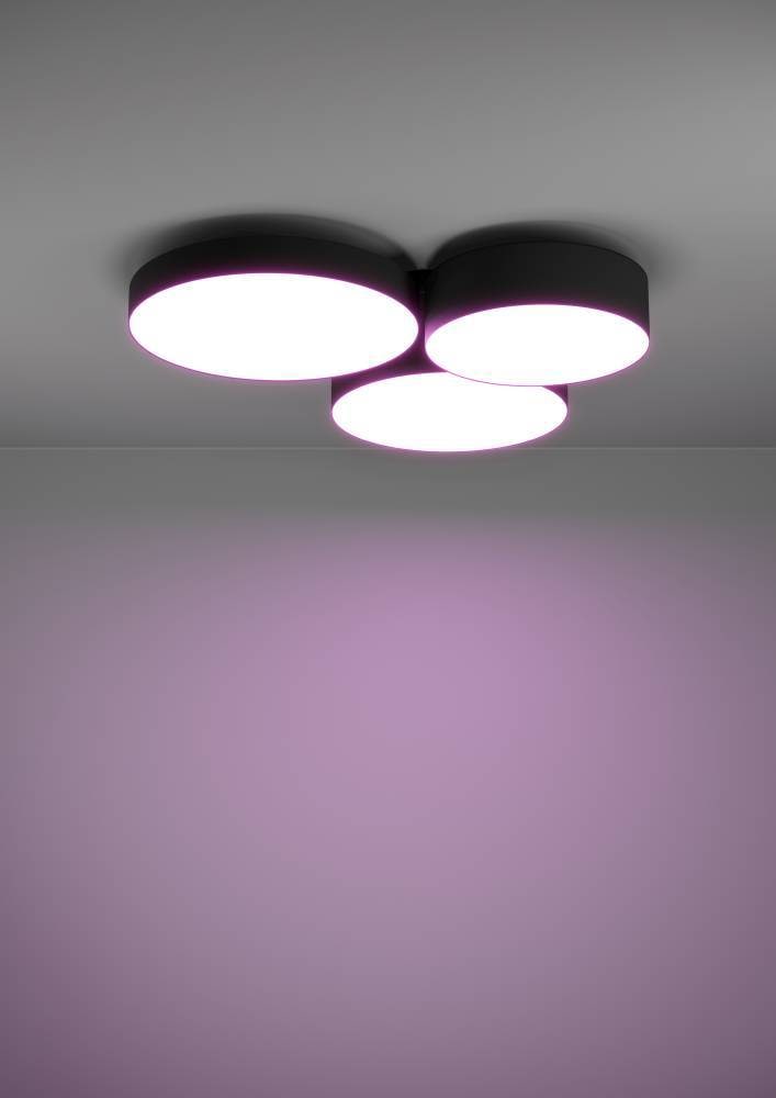 EGLO Deckenleuchte »BARBANO-Z Deckenlampe, schwarz weiß, ZigBee 3.0, Disco-Modus, Timer«, 3 flammig, Leuchtmittel LED-Modul | LED fest integriert, App und Sprachsteuerung Alexa, 60,5 x 56,5 x 9 cm, exkl. Fernbedienung
