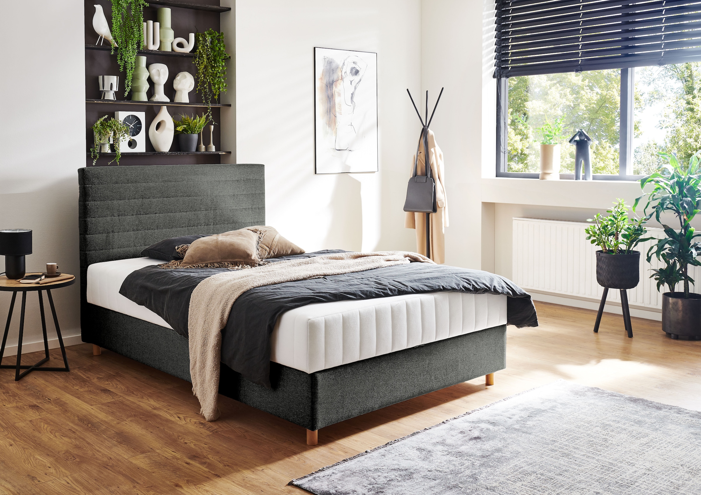 ATLANTIC home collection, »Josie« mit Taschen-Federkernmatratze und Bettkasten, dunkelgrau, Liegefläche Länge Breite: 200 cm x 90 cm - Feinstruktur 