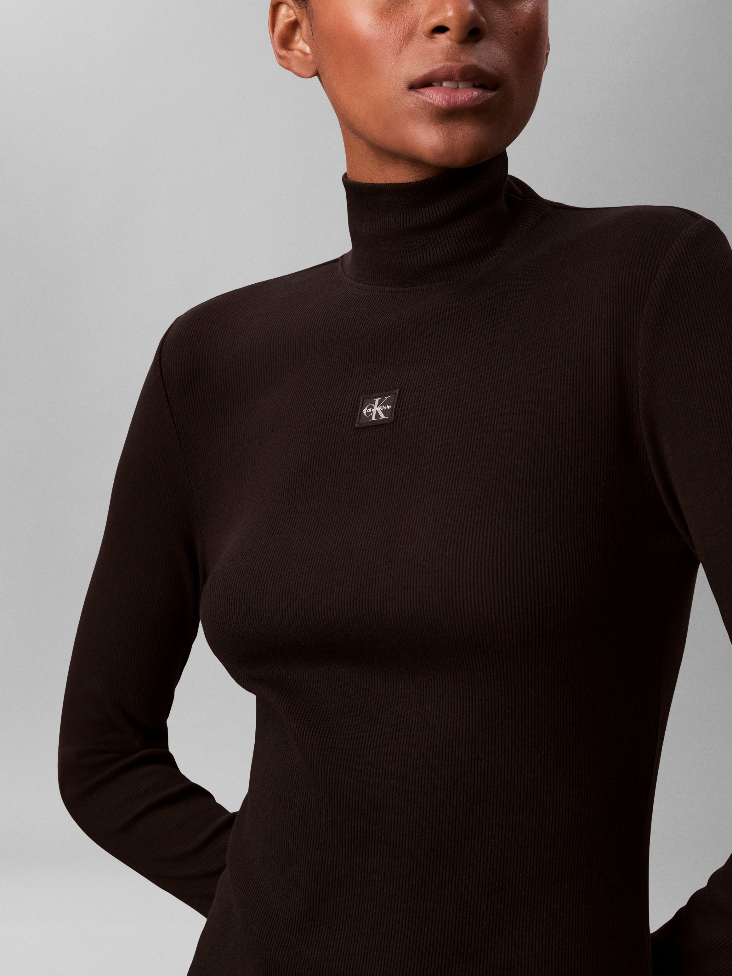 Calvin Klein Minikleid Ohne Tasche Figurbetonte Passform mit Stehkragen