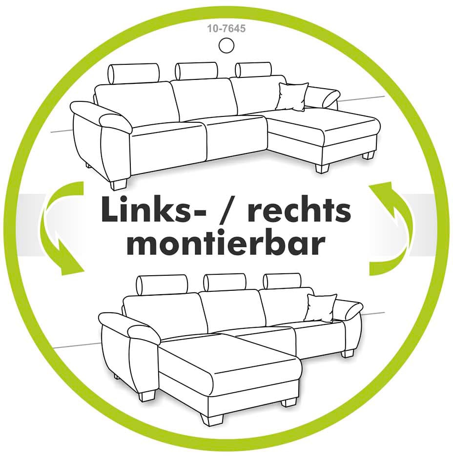 Jockenhöfer Gruppe Ecksofa »Madrid L-Form, drehbares Dauerschlafsofa, Federkern«, integrierter Kaltschaum-Topper, Regalelement, links/rechts montierbar
