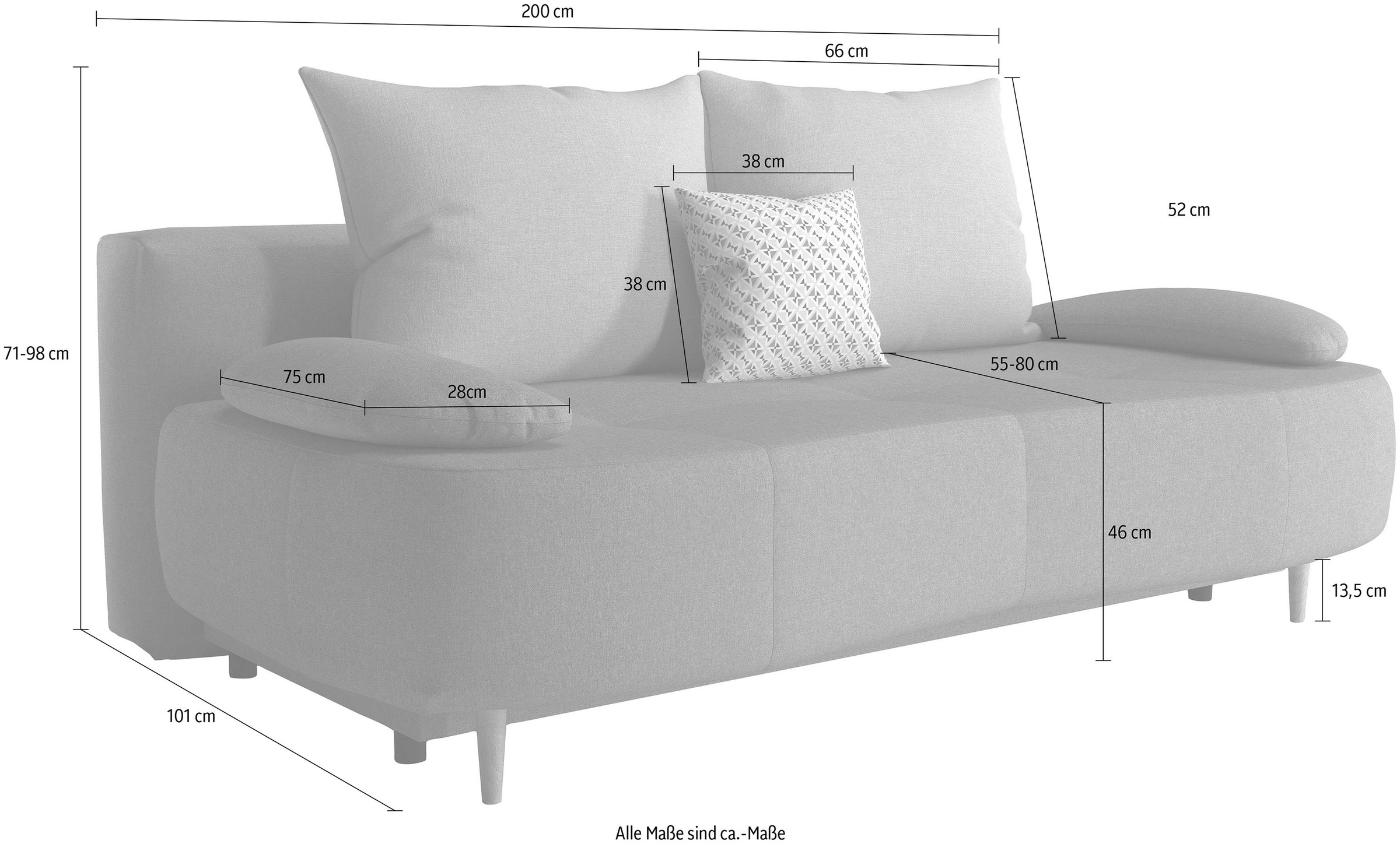 Home affaire Schlafsofa »Alina«, mit Bettfunktion und Bettkasten, Federkern, losen Kissen