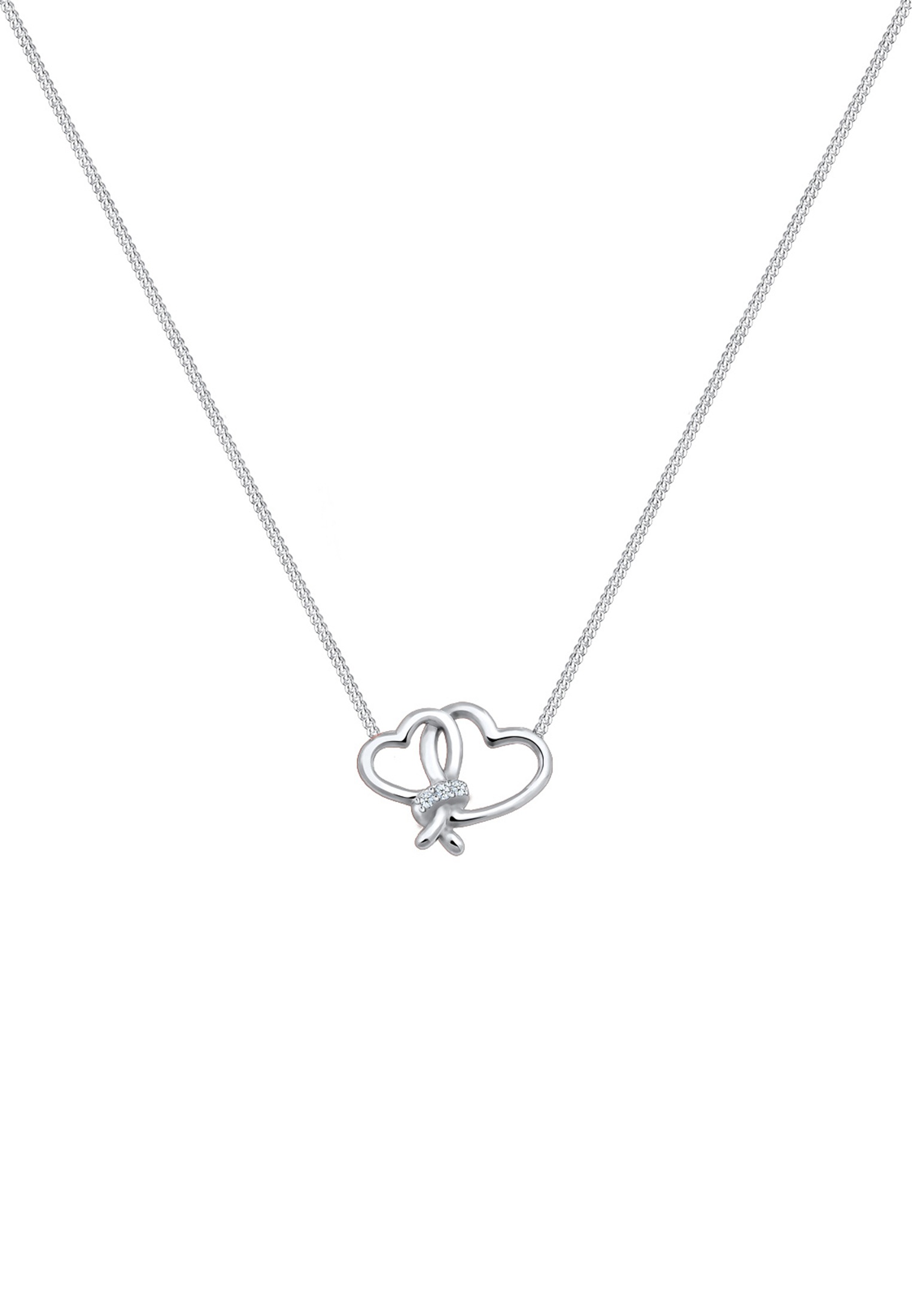 Elli DIAMONDS Silberkette »Halskette Doppeltes Herz Diamant Weiß (0.045 ct) 925 Sterling Silber«