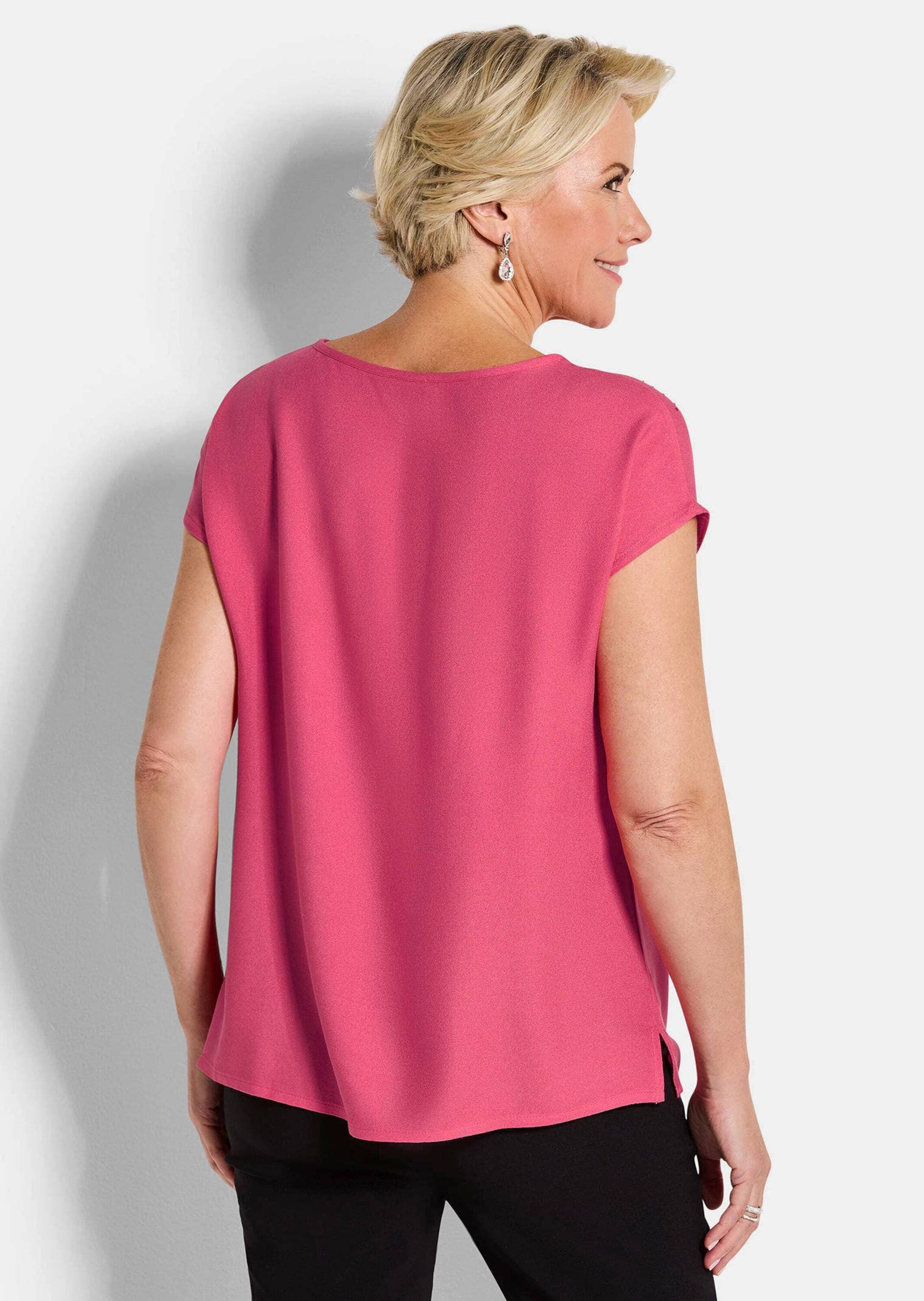 GOLDNER Schlupfbluse »Kurzgröße Elegante Viskosebluse mit Glitzer« Dekosteine