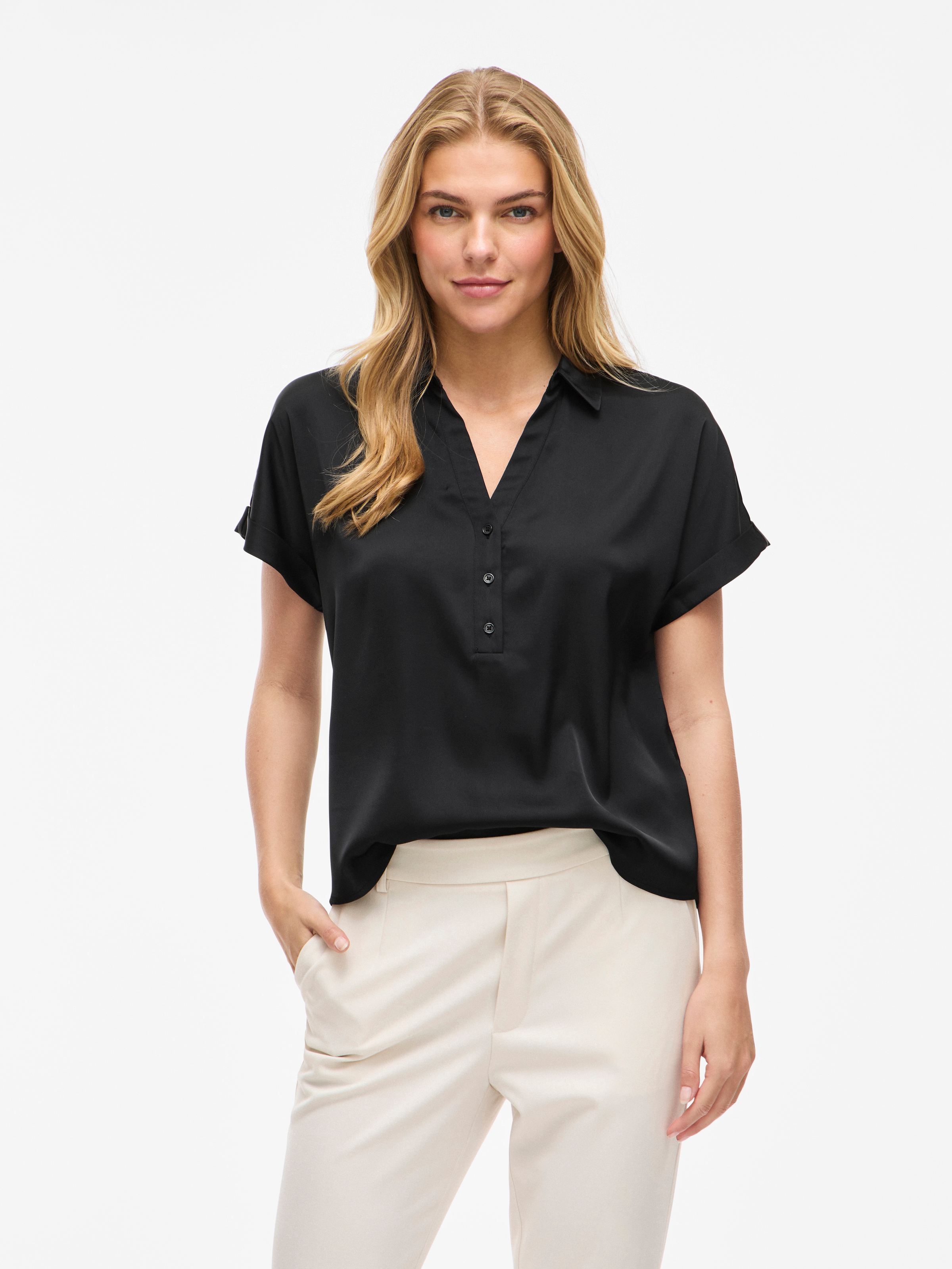 Vila Kurzarmbluse »VIENNA RAVENNA S/S TOP - NOOS« Kunstfaser, regular fit