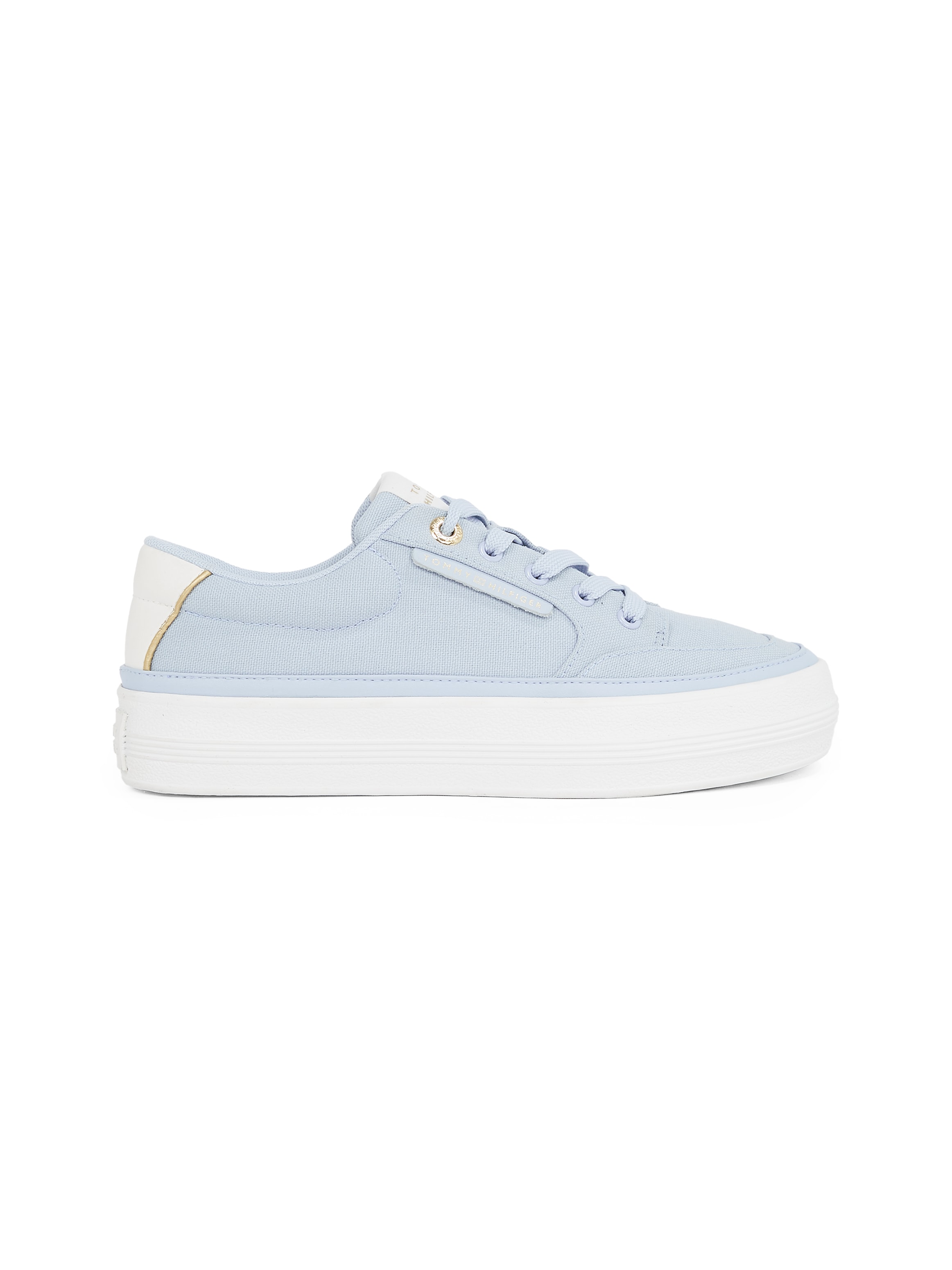Tommy Hilfiger Plateausneaker »ESSENTIAL VULC TEXTILE SNEAKER«, Freizeitschuh, Halbschuh, Schnürschuh mit goldfarbenen Details