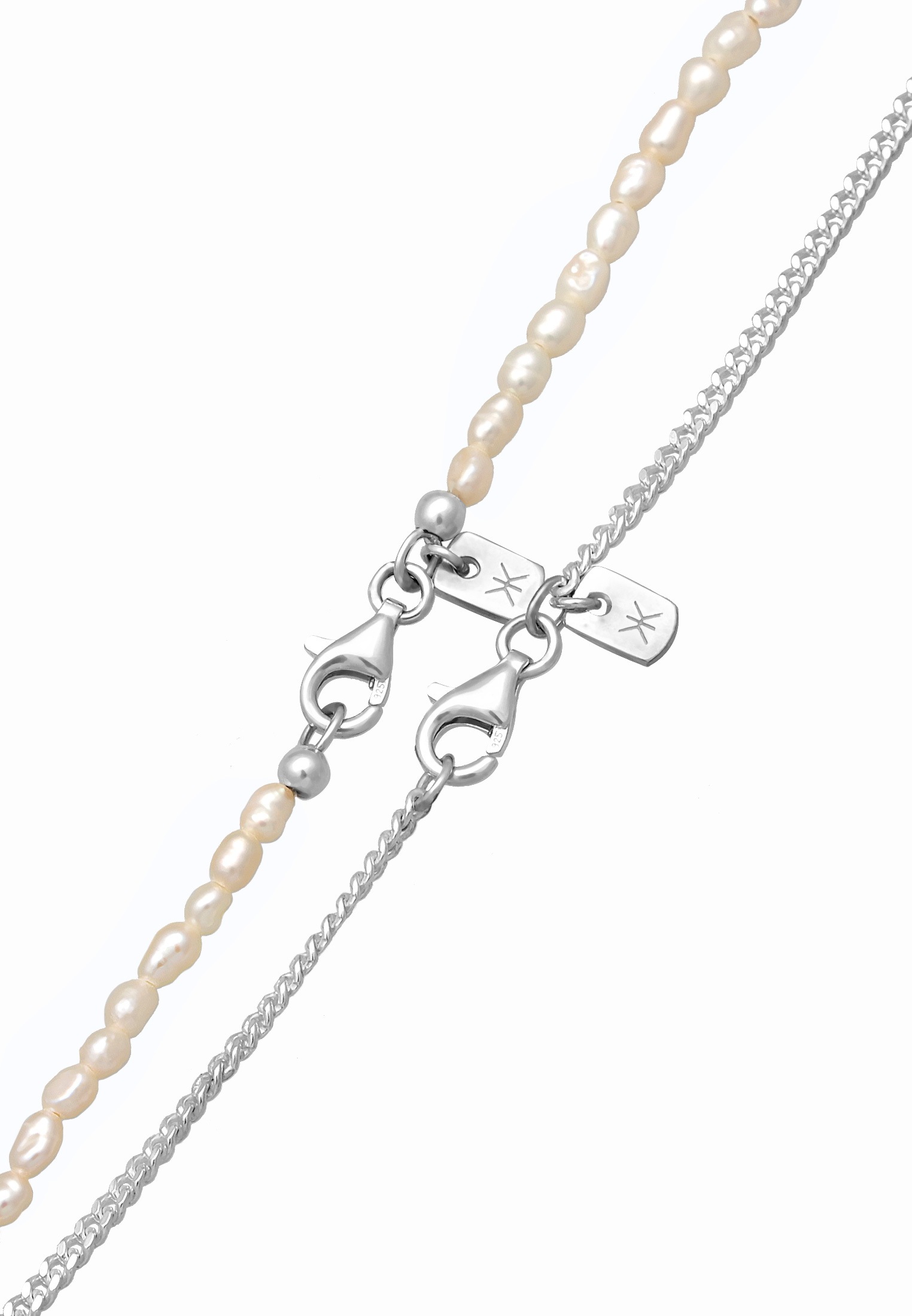 Kuzzoi Silberkette »Halskette Panzerkette Süßwasserperlen 925 Silber«