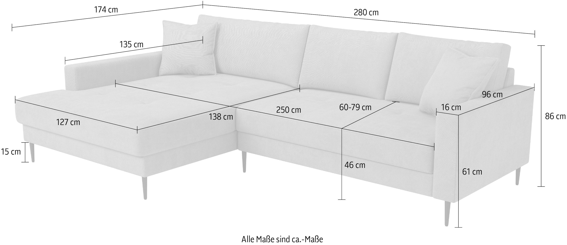 Trends by HG Ecksofa »Summer L-Form, B: 280cm, in Cord & Struktur« wahlweise mit Kopfstützen, schwarze Metallfüße