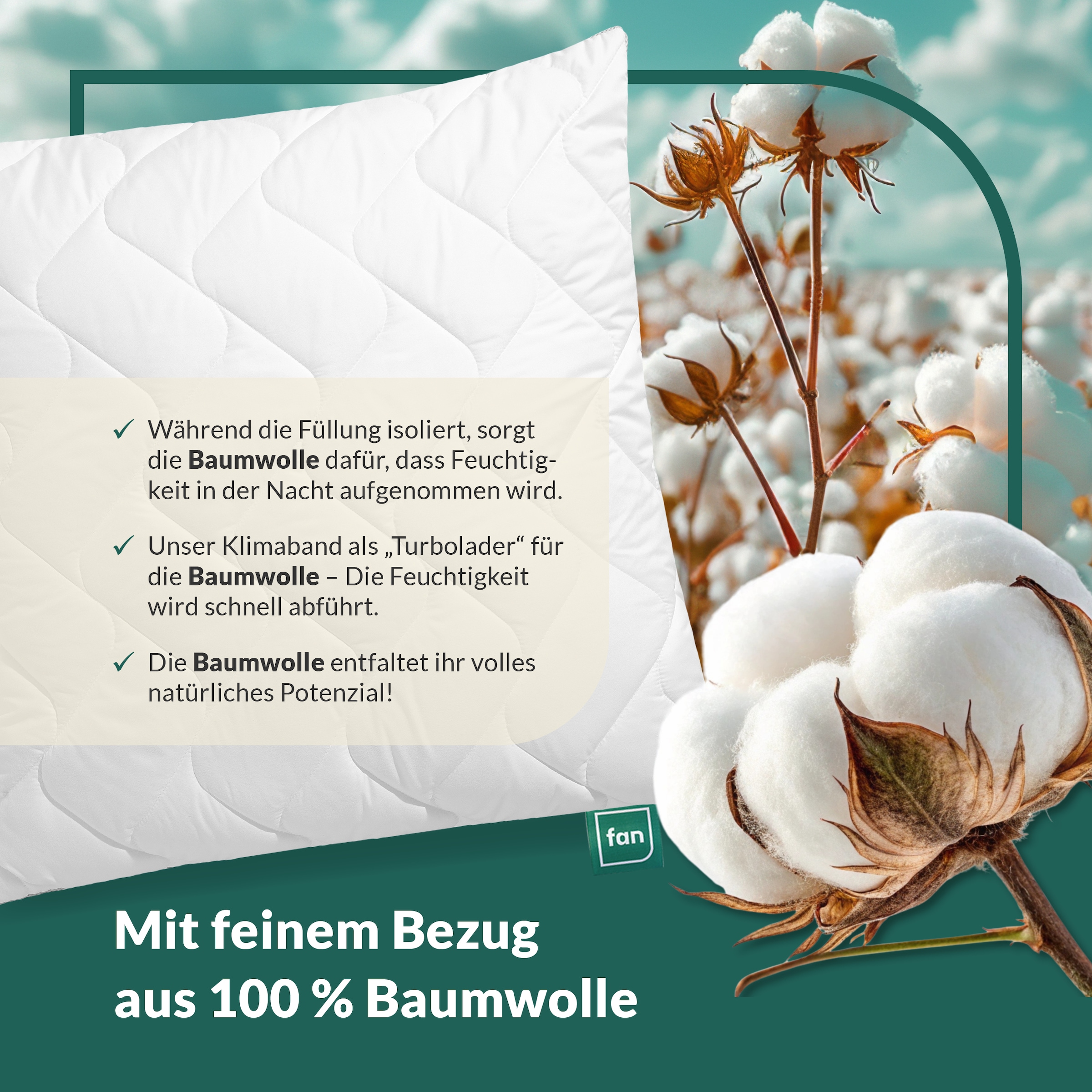 fan Microfaserkissen »Climacontrol® II m. Baumwollbezug« 1 Stk. tlg. Microfaserkopfkissen mit Lüftungsband, 40x80 oder 80x80 cm erhältlich