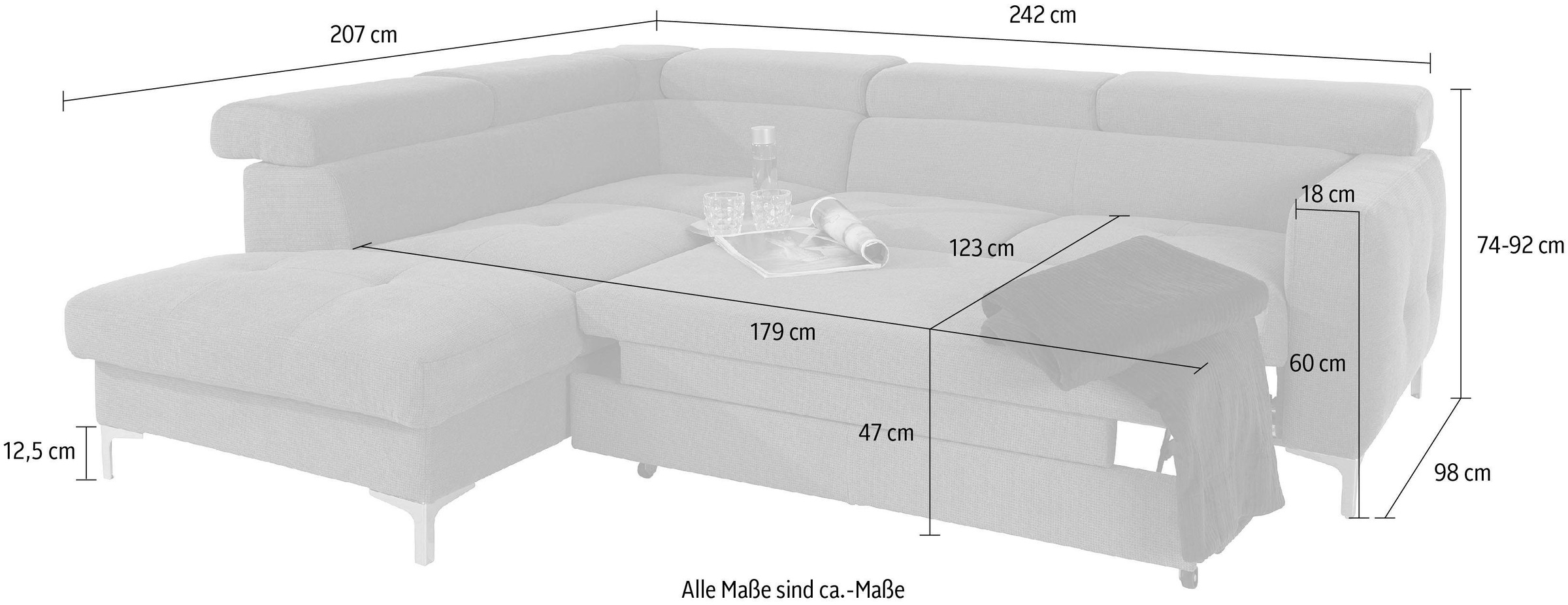 COTTA Polstergarnitur »Sammy L-Form«, (Set), Set bestehend aus: Ecksofa mit Kopfteilverstellung & Hocker