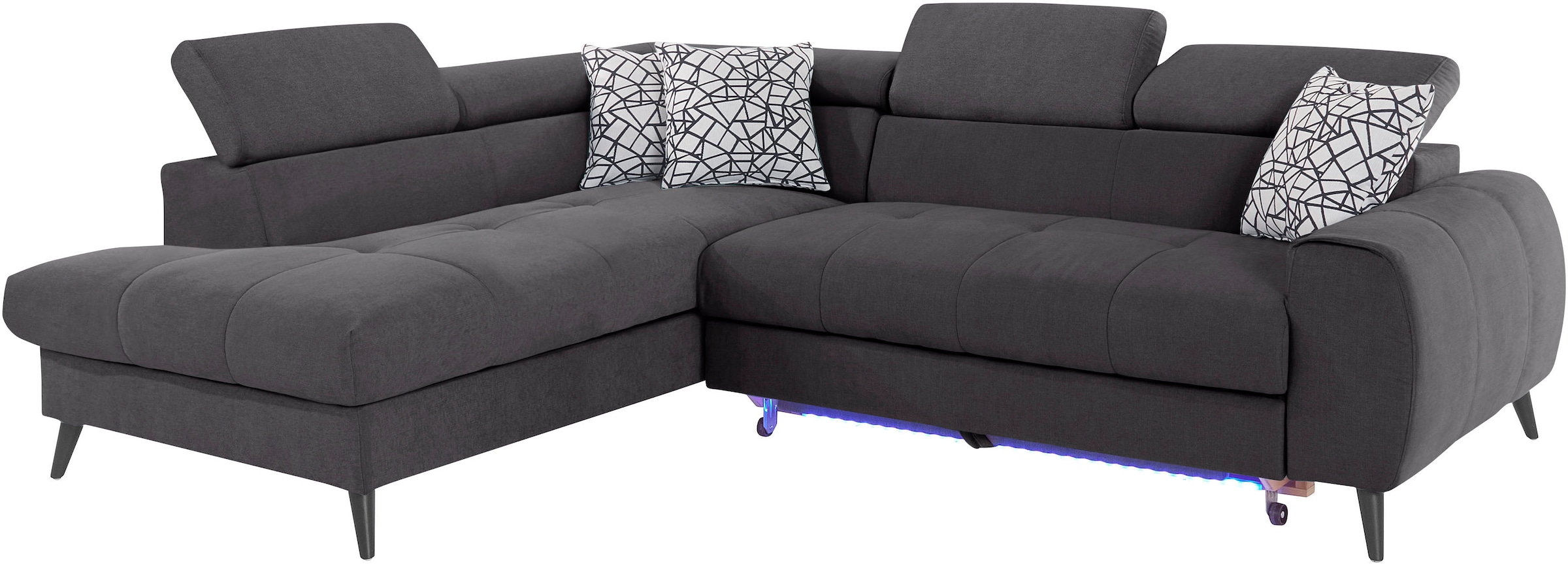 COTTA Ecksofa »Mia L-Form mit 3 Zierkissen«, wahlweise mit Bettfunktion, Bettkasten, Beleuchtung & Wireless-Charger