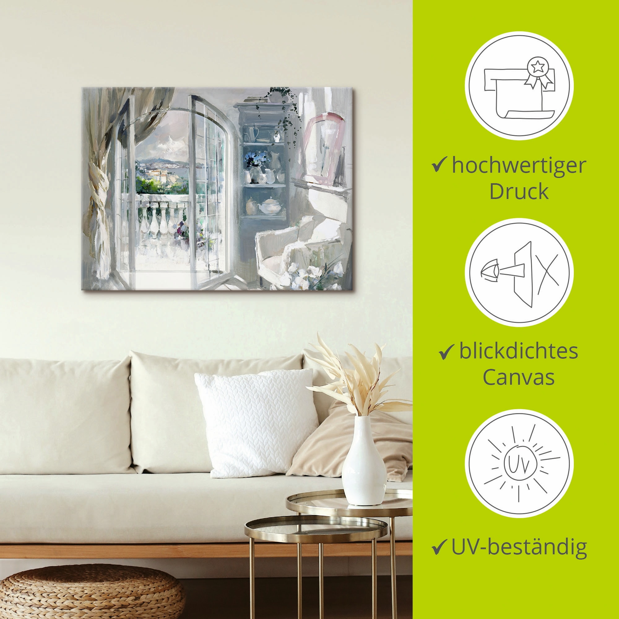 Artland Leinwandbild »Sonniger Raum« Fensterblick 1 Stk. tlg. auf Holzrahmen gespannt