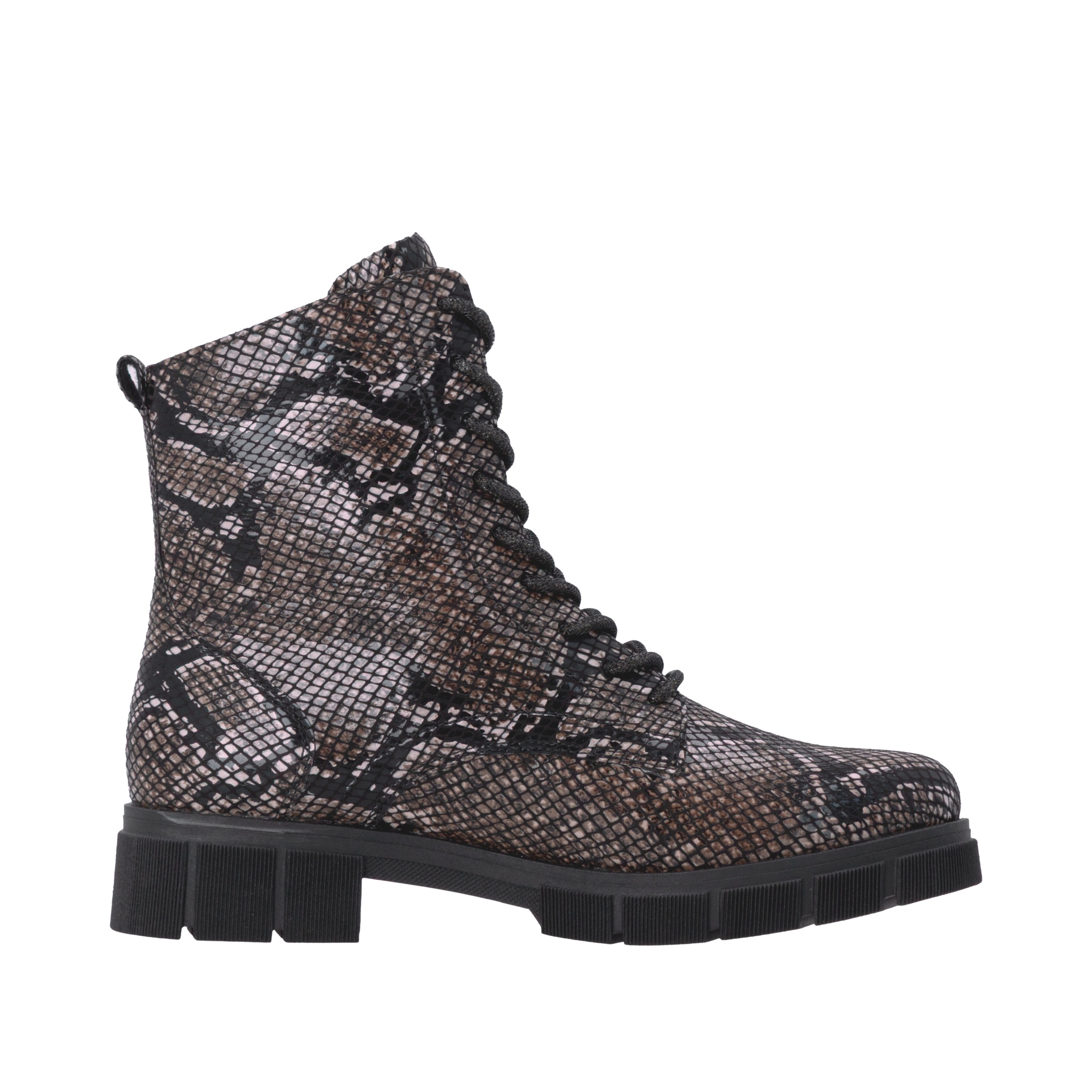 Remonte Schnürstiefelette  Blockabsatz, Schnürboots im modischem Reptilien-Look