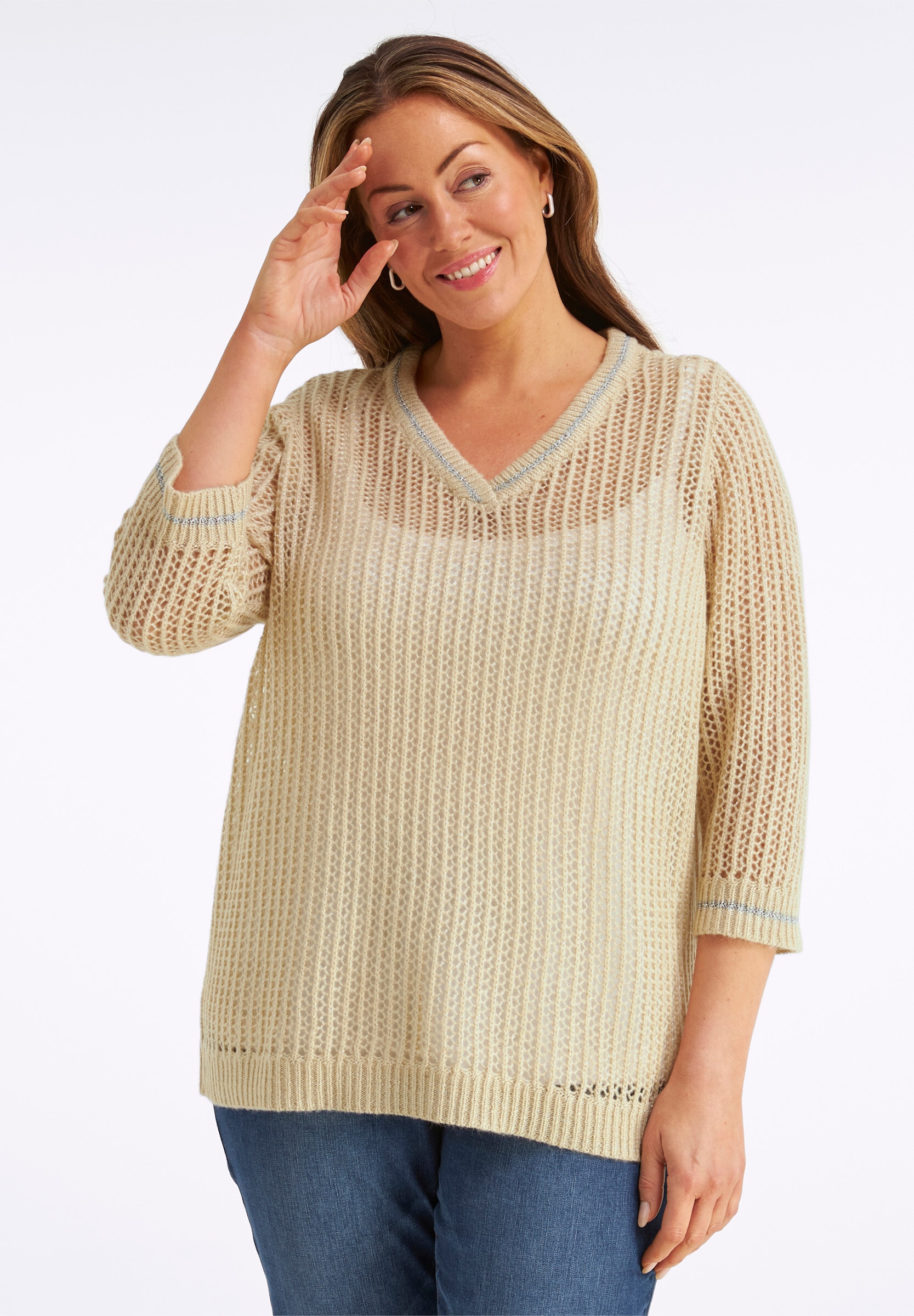 Sheego Longpullover »Ajour-Pullover Ajourpullover mit Glitzergarn«