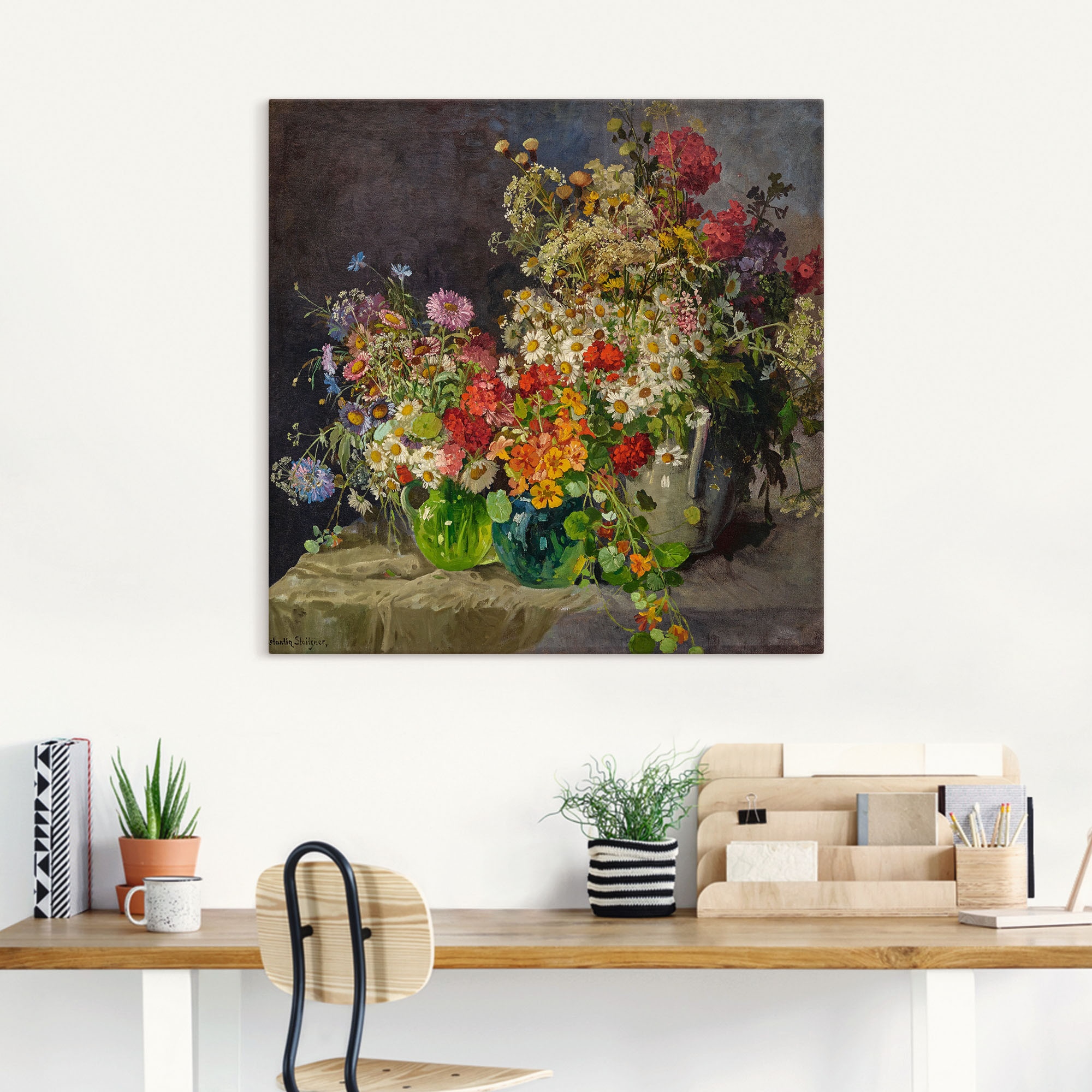 Artland Leinwandbild »Stillleben mit Wiesenblumen in Krügen.«, Arrangements, (1 St.), auf Keilrahmen gespannt