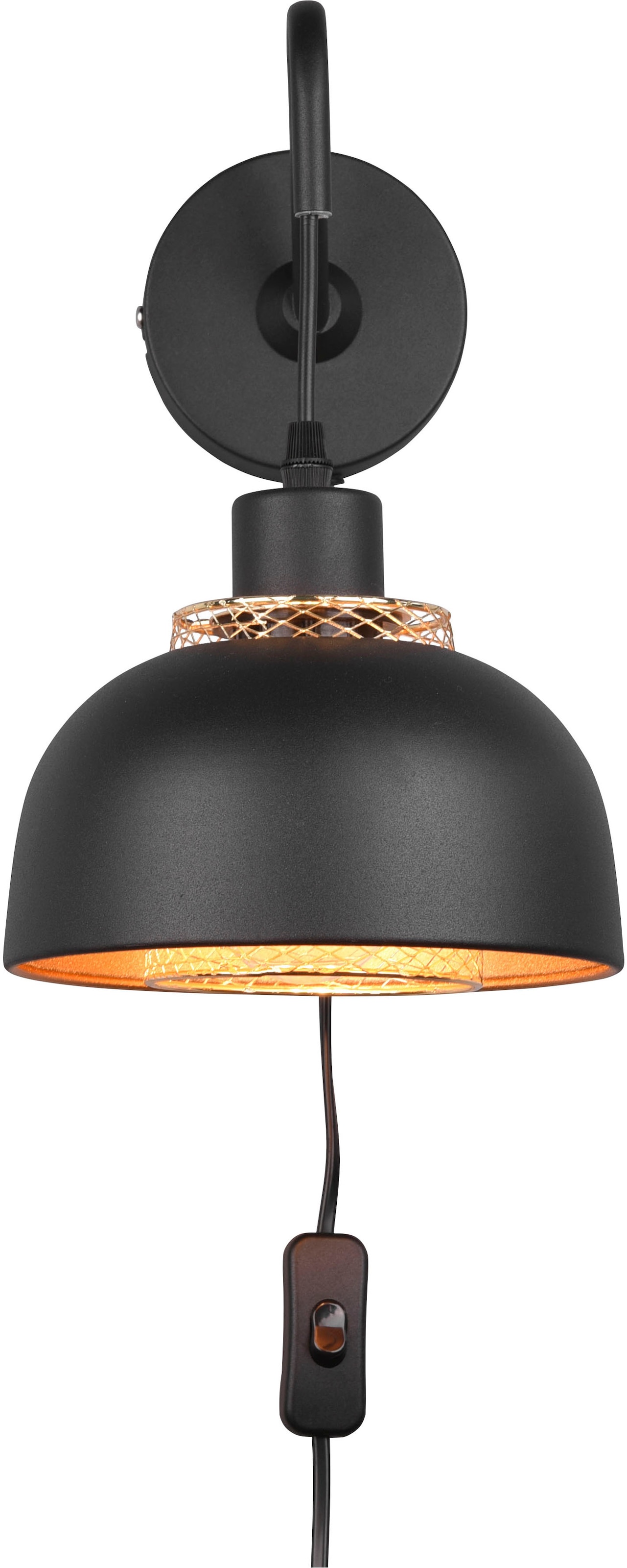 REALITY Leuchten Wandleuchte »Punch«, 1 flammig, Leuchtmittel E27 | ohne Leuchtmittel, Industrie-Look mit Doppelschirm schwarz-gold, exkl 1xE27 max 40W