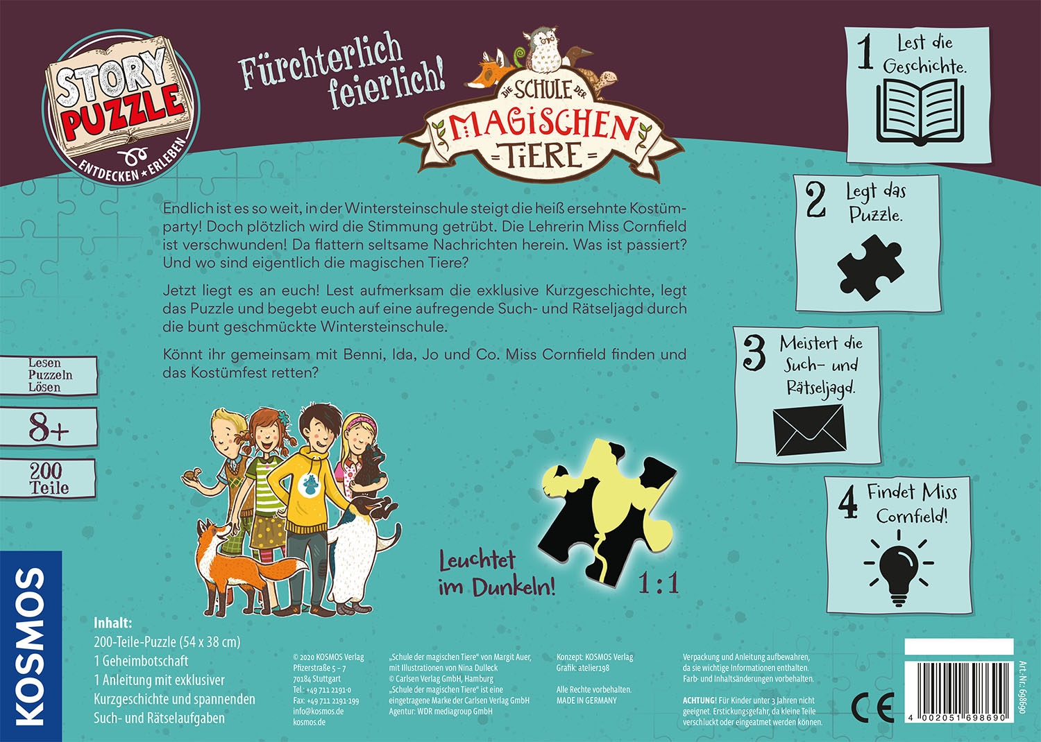 Kosmos Puzzle »Story Puzzle: Die Schule der magischen Tiere, Fürchterlich Feierlich« mit Leuchteffekt; Made in Germany