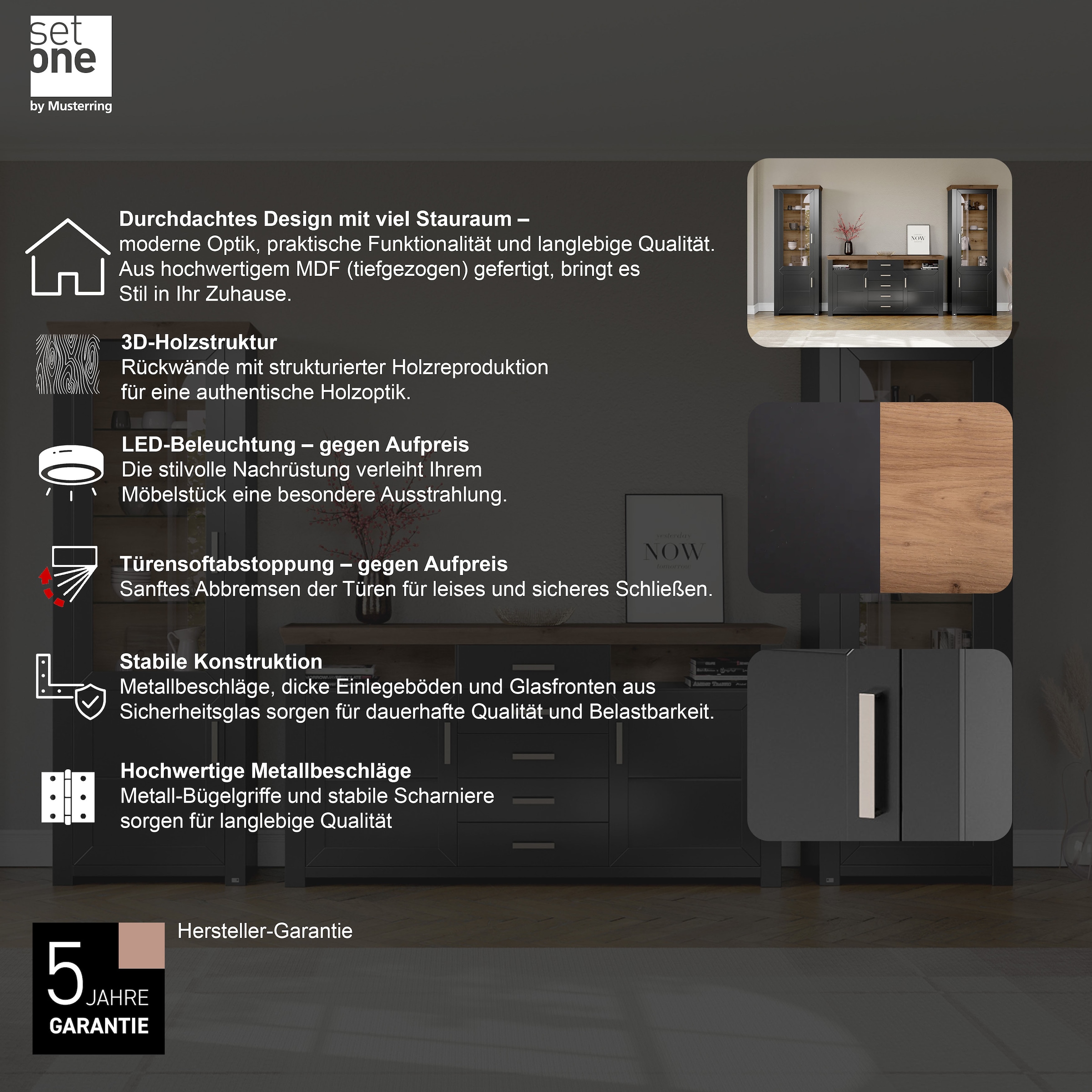 set one by Musterring Standvitrine »York«, Typ 01, mit Glastür, Beleuchtung optional, Landhaus-Stil, Höhe 207cm