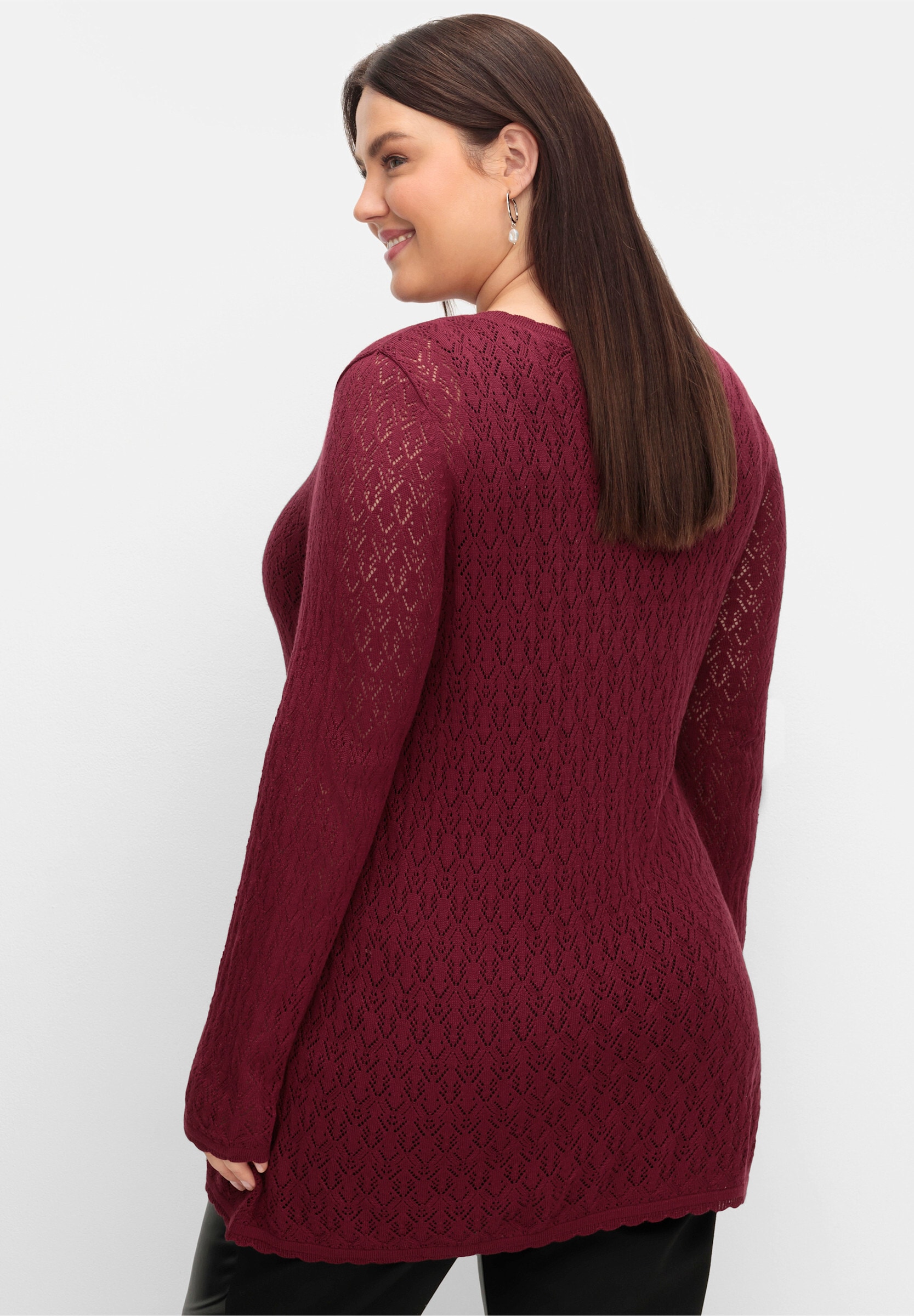 Sheego Longpullover »V-Ausschnitt-Pullover Ajourpullover in leichter A-Linie«