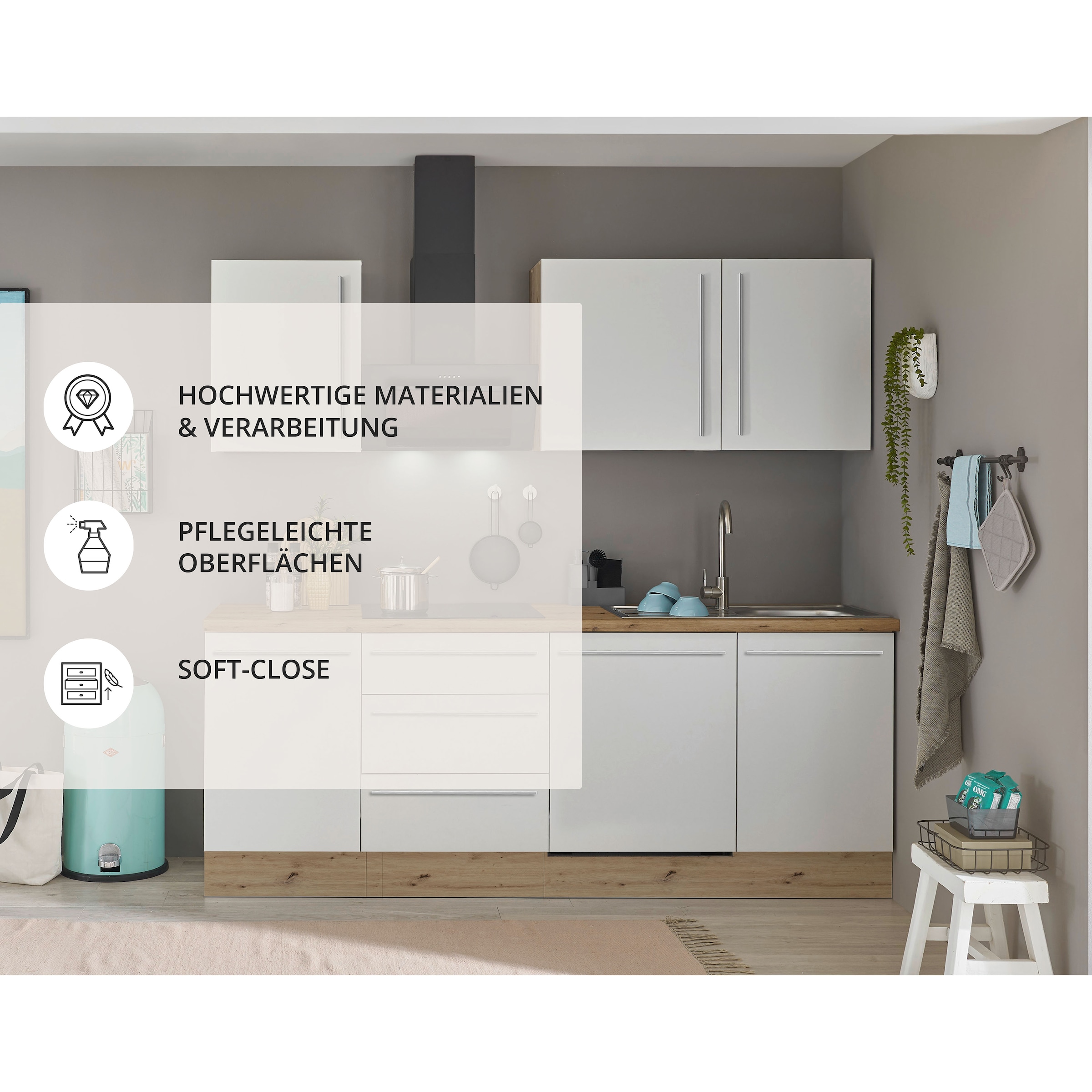 KOCHSTATION Küchenzeile »Florida« Breite 220 cm, Softclose für Türen und Schubkästen, ohne E-Geräte