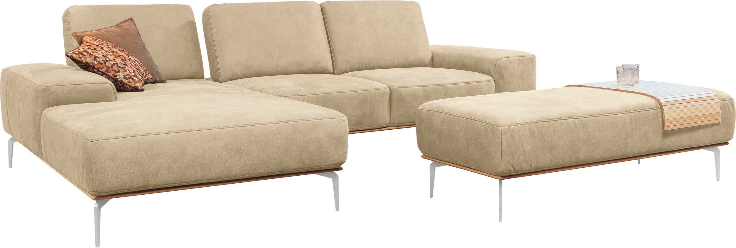W.SCHILLIG Ecksofa »run, Designsofa, bequem, L-Form«, mit elegantem Holzsockel, Füße in Chrom glänzend, Breite 299 cm