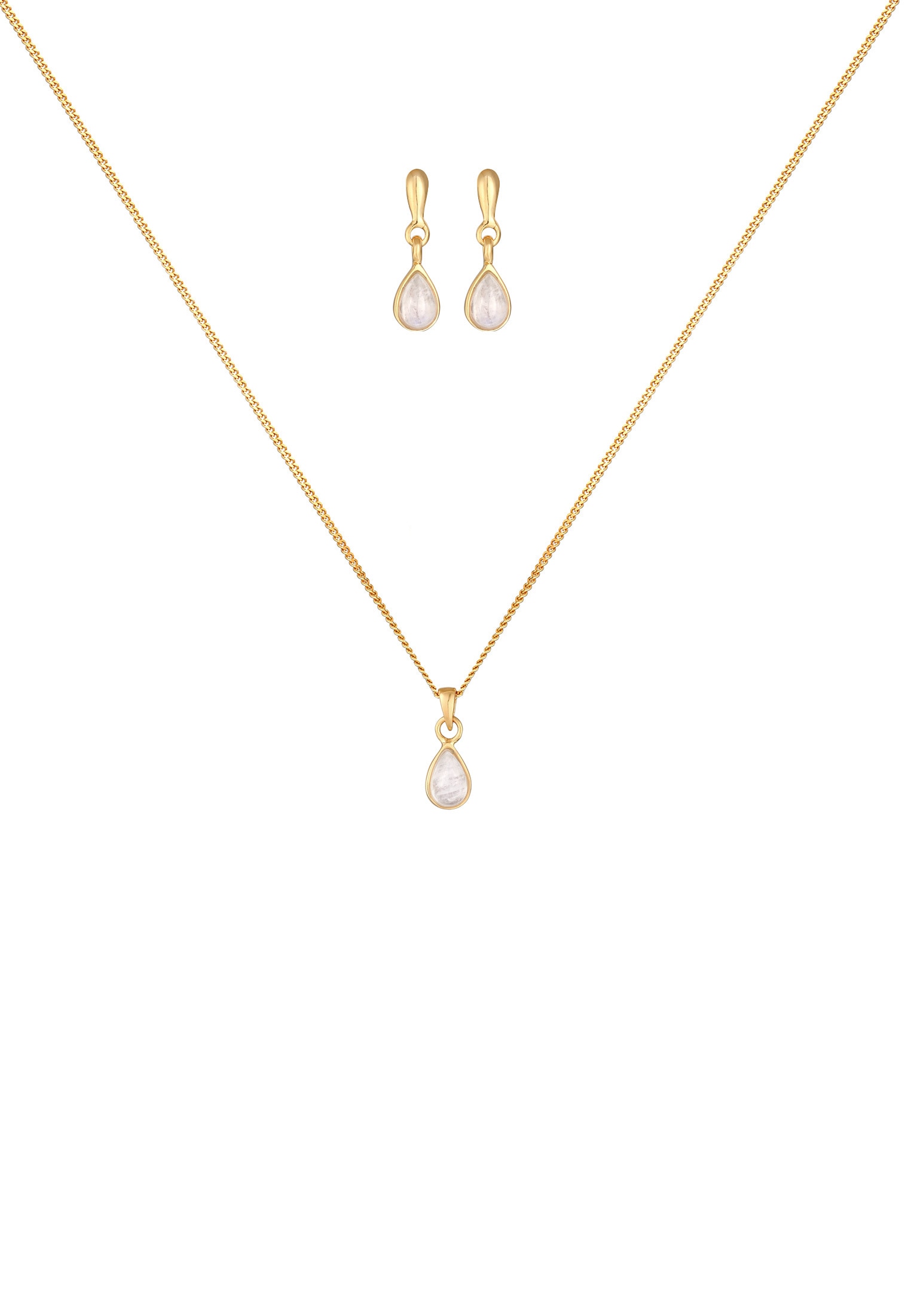 Elli Premium Ohrring und Ketten Set »Schmuckset Mondstein Kette Ohrhänger 925 Silber vergoldet« ()