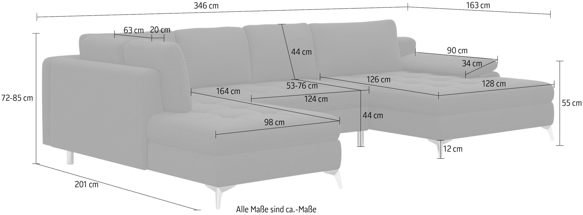 sit&more Wohnlandschaft »Latigo U-Form«, mit Mega-Recamiere, wahlweise mit Bettfunktion und Bettkasten