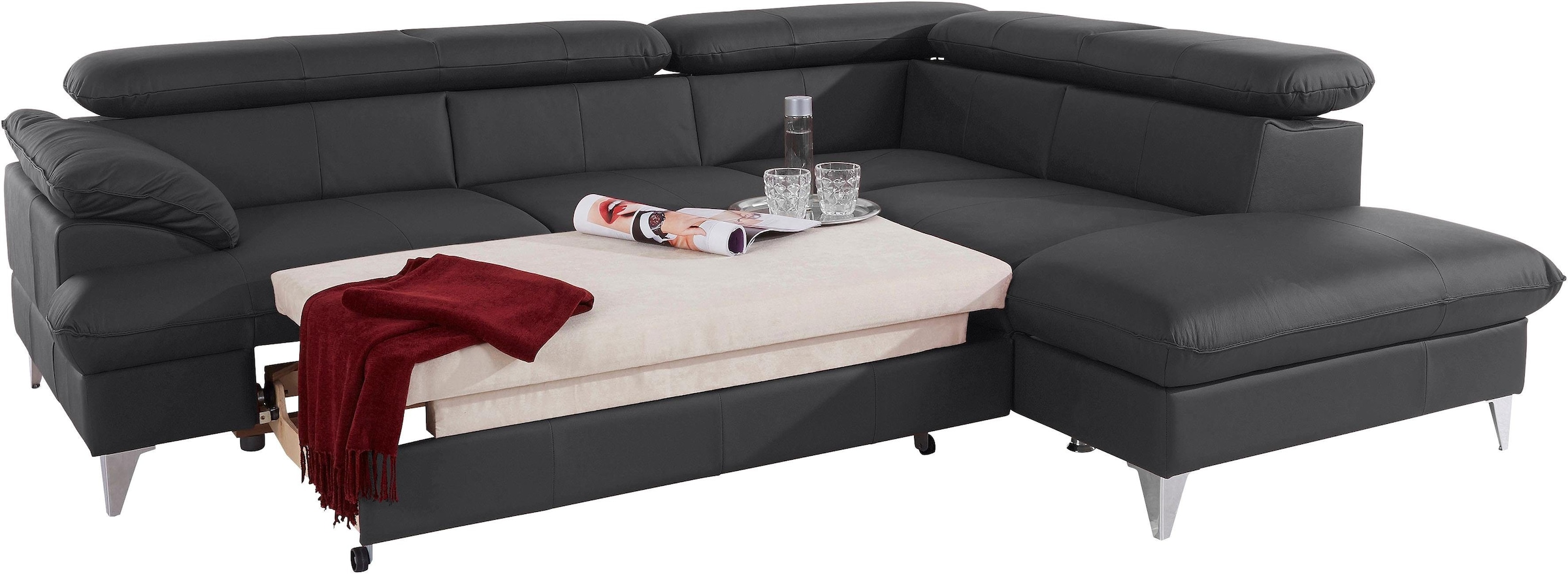 COTTA Polstergarnitur »Caluso L-Form«, Set bestehend aus: Ecksofa mit Kopfteilverstellung & Hocker