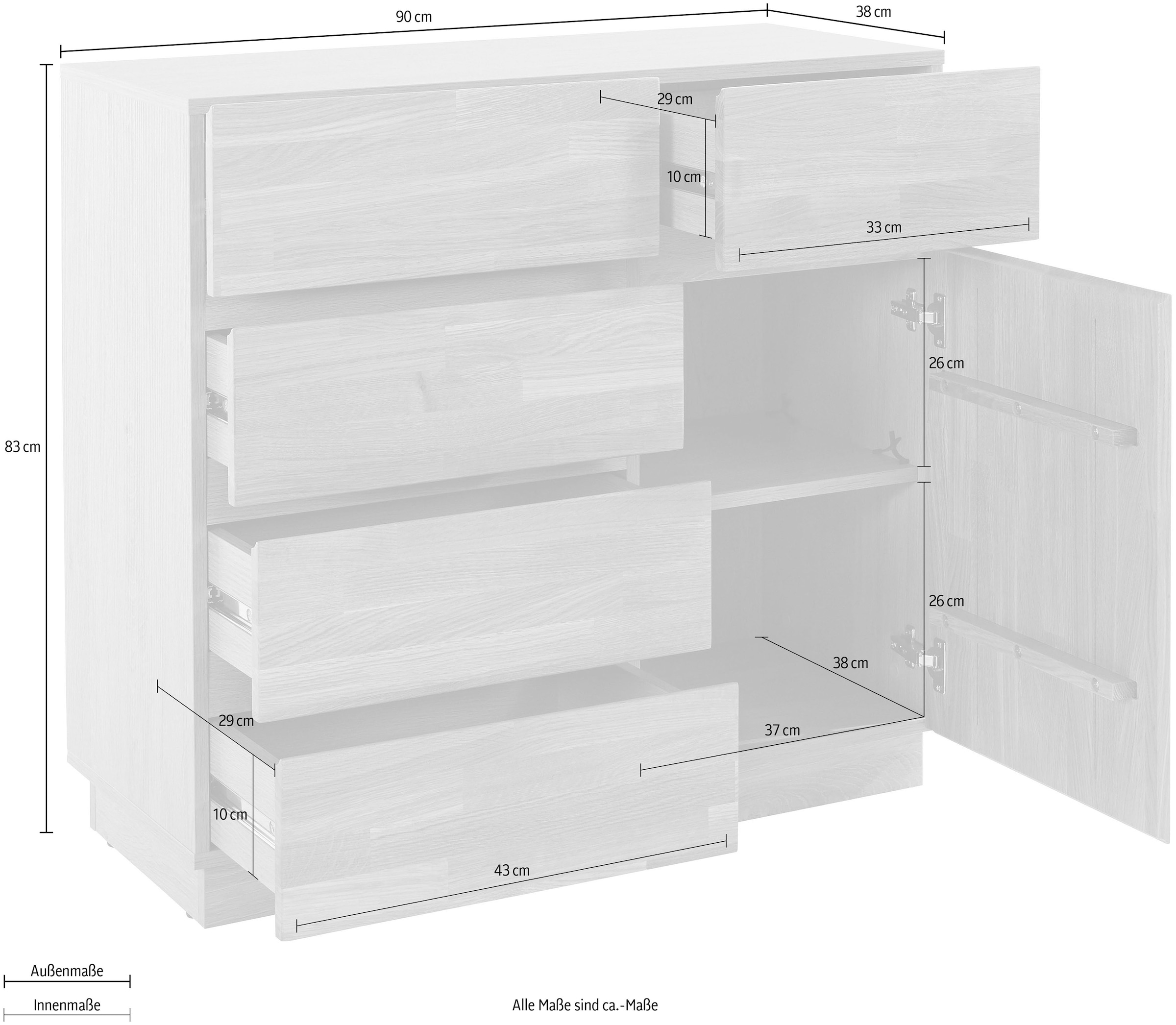 Home affaire Kommode »Laima«, Breite 90 cm, mit 5 Schubladen, teilmassiv, FSC®-zertifiziert