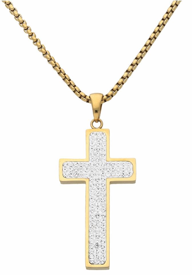 Kreuzkette »Schmuck Geschenk Halsschmuck Halskette Kreuz glitzernd«, mit Kristallstein...