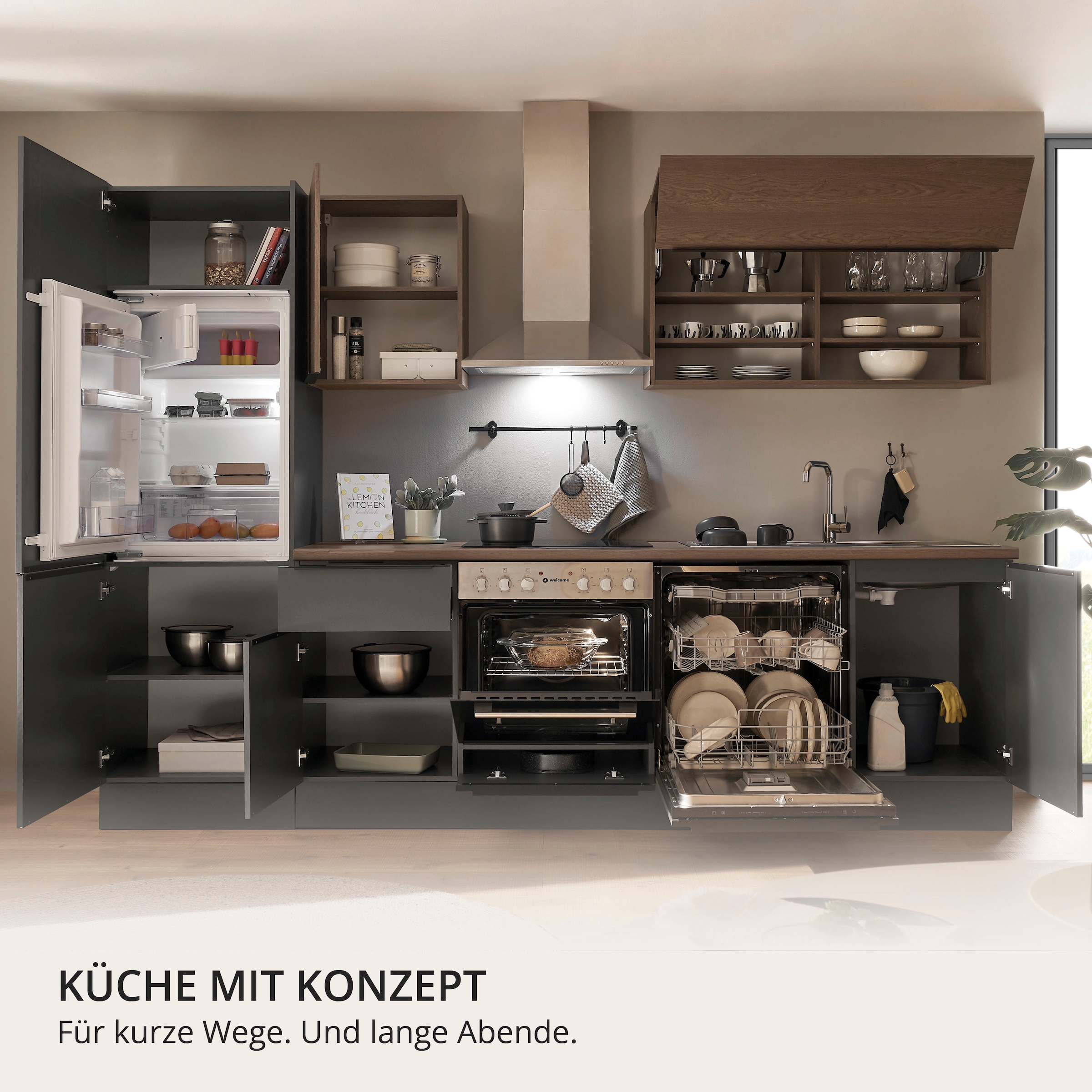 KOCHSTATION Küchenzeile »Cocco« Breite 280 cm, wahlweise mit E-Geräten und Induktion