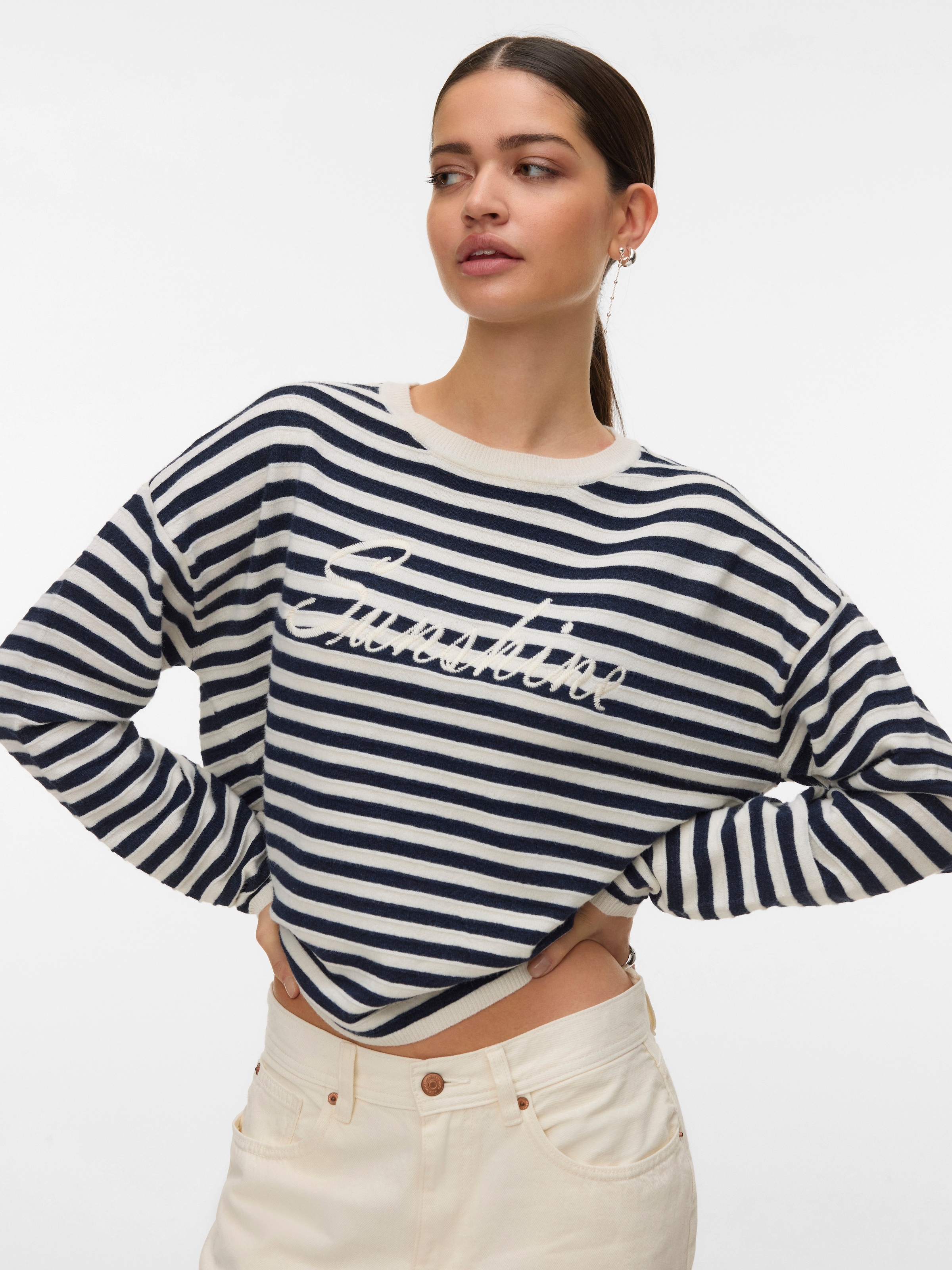 Vero Moda Strickpullover »VMAPPLE LS O-NECK PULLOVER BOO« mit trendigem "Sunshine" Schriftzug