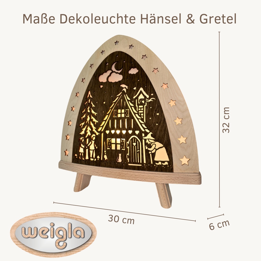 Weigla LED Dekolicht »Hänsel & Gretel, BxHxT: 30x32x6 cm« E14 Weihnachtsdeko aus dem Erzgebirge, Holz Buche