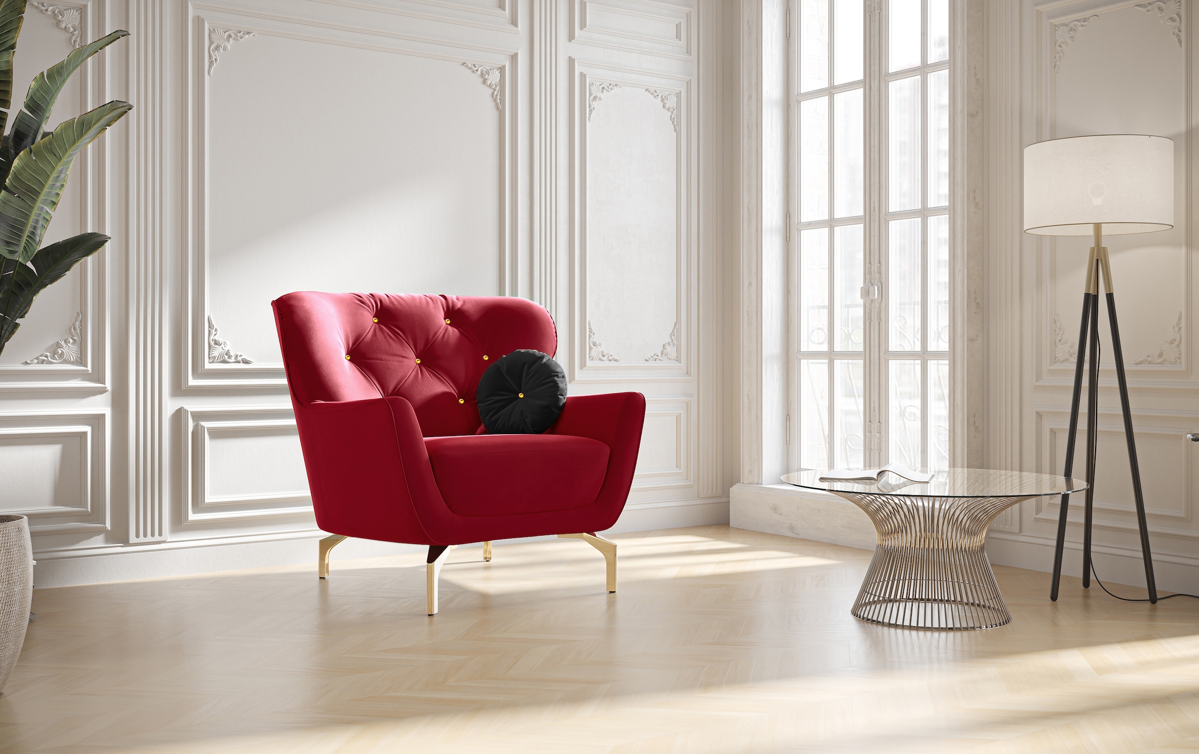 sit&more Sessel »Orient 3«, inkl. 1 Zierkissen mit Strass-Stein, goldfarbene Metallfüße
