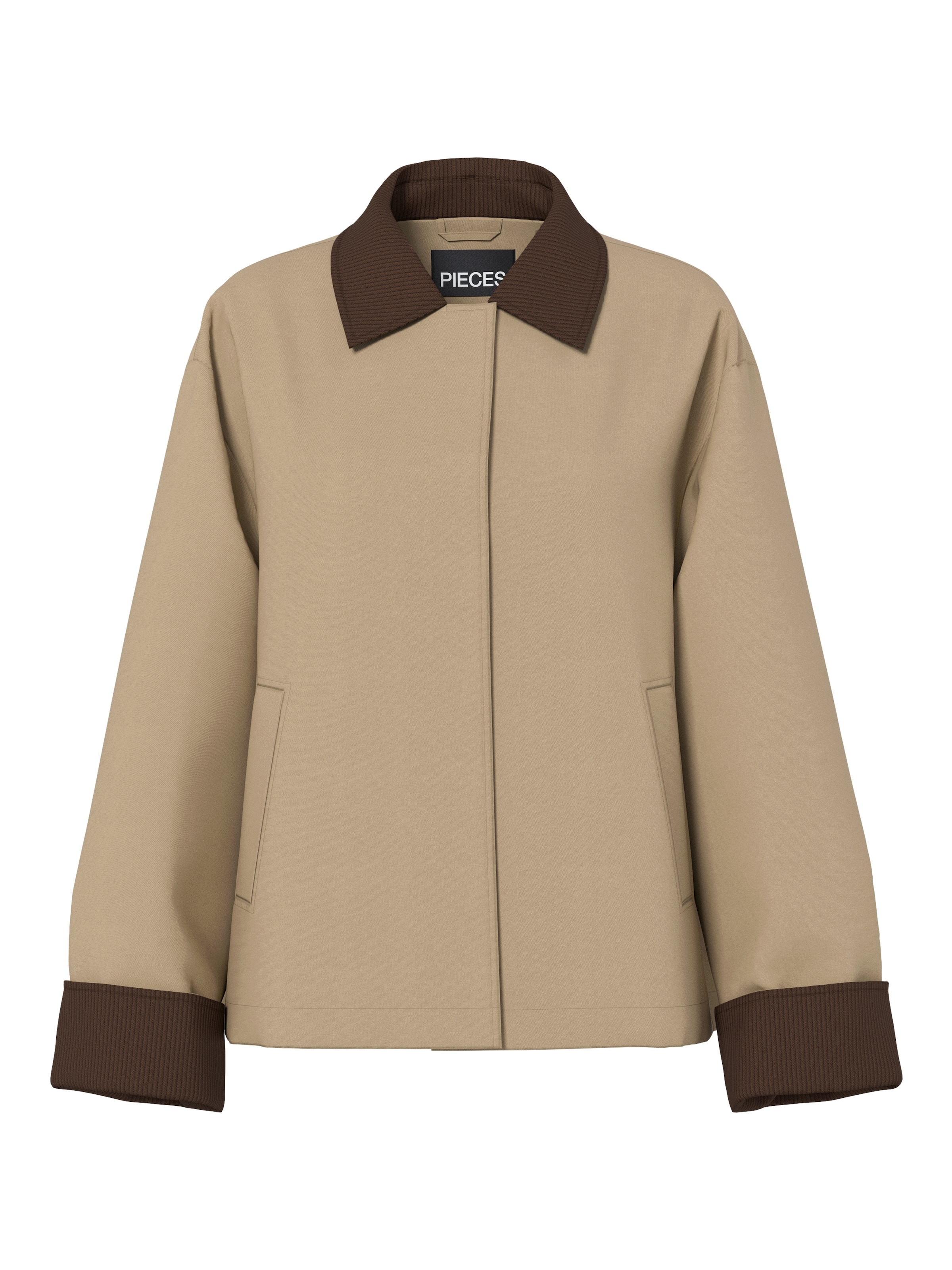 pieces Kurzjacke »PCJORMA SHORT LIGHT JACKET NOOS BC« mit farblich abgesetztem Kragen und Bündchen